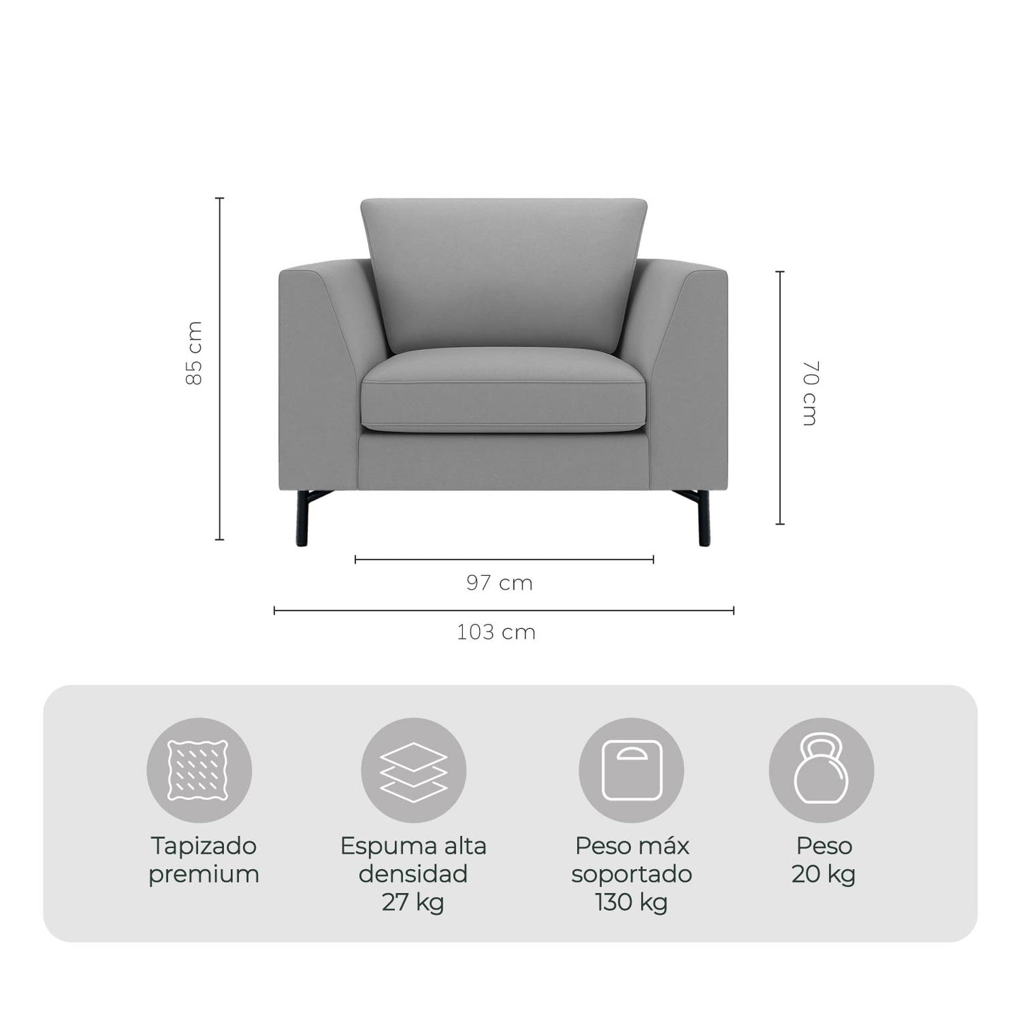Combo Sofá Modular + Sillón Individual Murcia Gris Claro