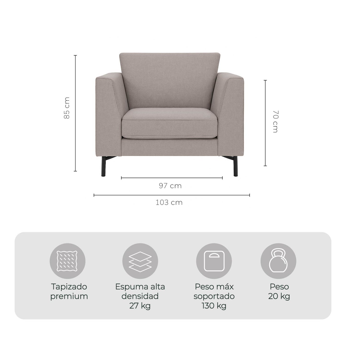 Sillón Individual Murcia Tela Bloom Taupe