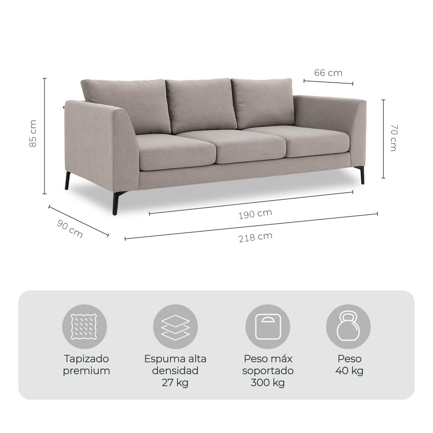 Sofá 3 Plazas Murcia Tela Bloom Taupé