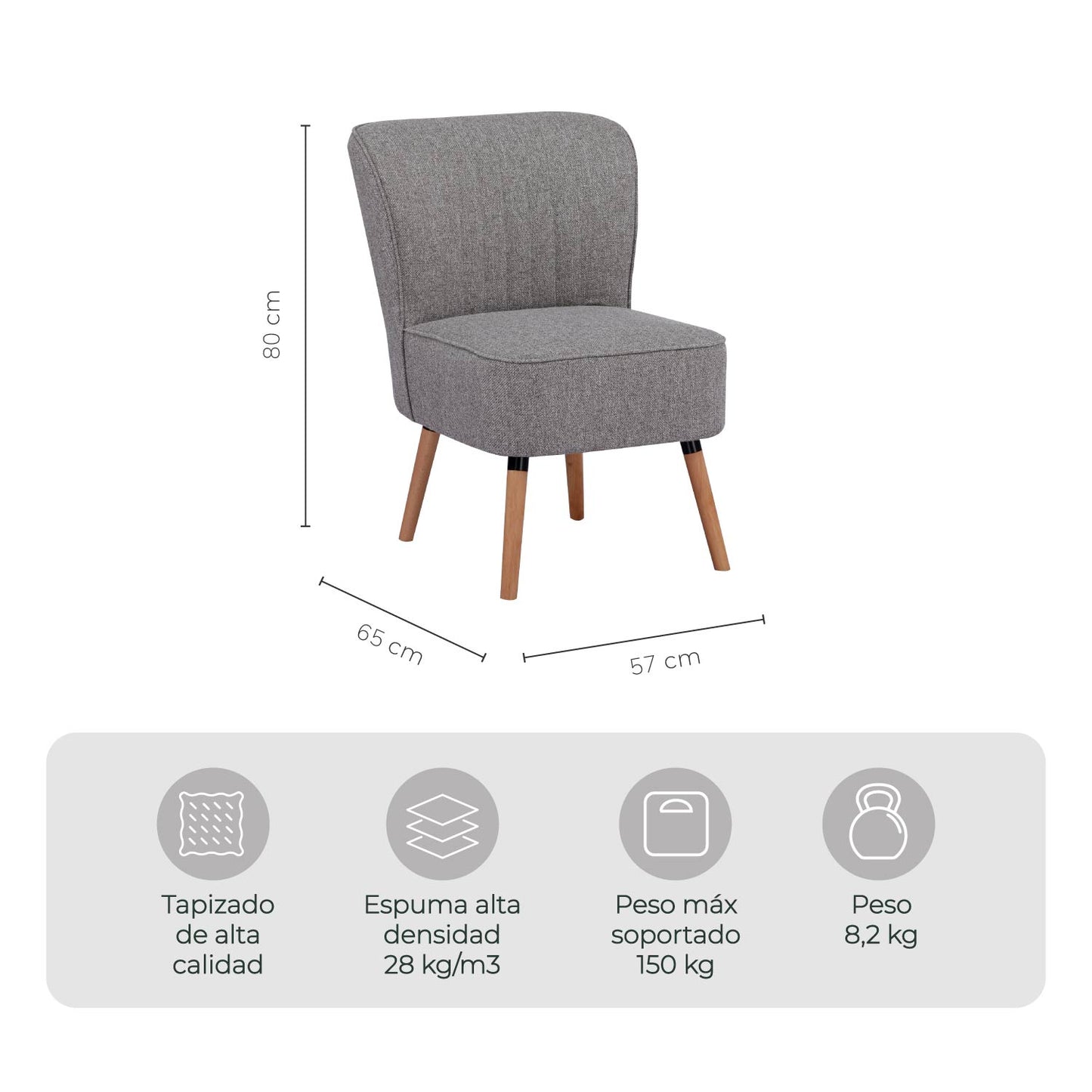 Sillón Individual Olena Tapizado Gris