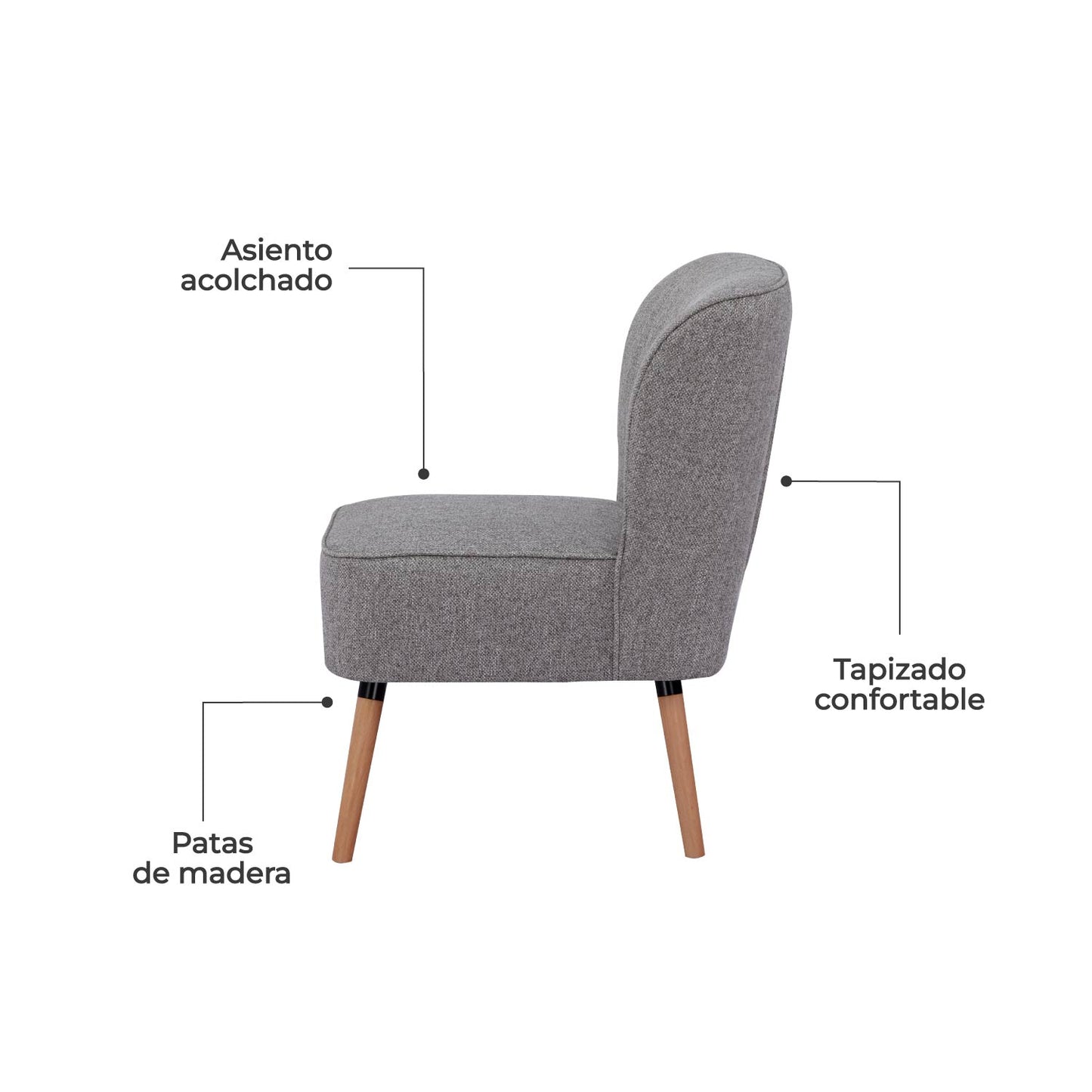 Sillón Individual Olena Tapizado Gris