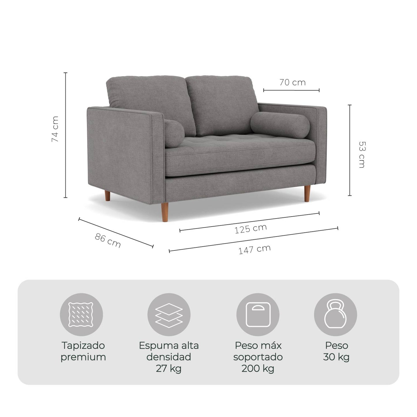 Sofá 2 Plazas Oviedo Tela Montreal