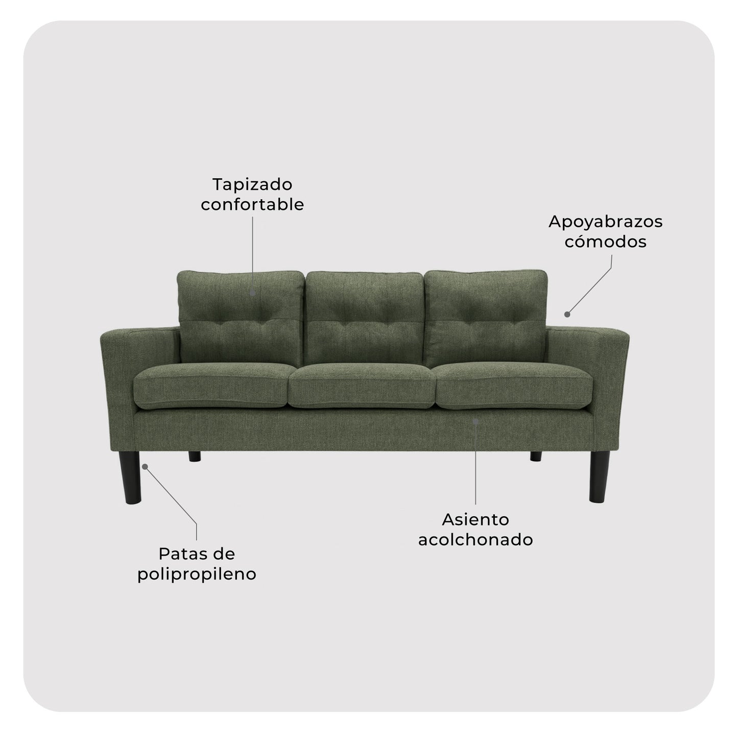 Sofá 3 Plazas Sutri Verde