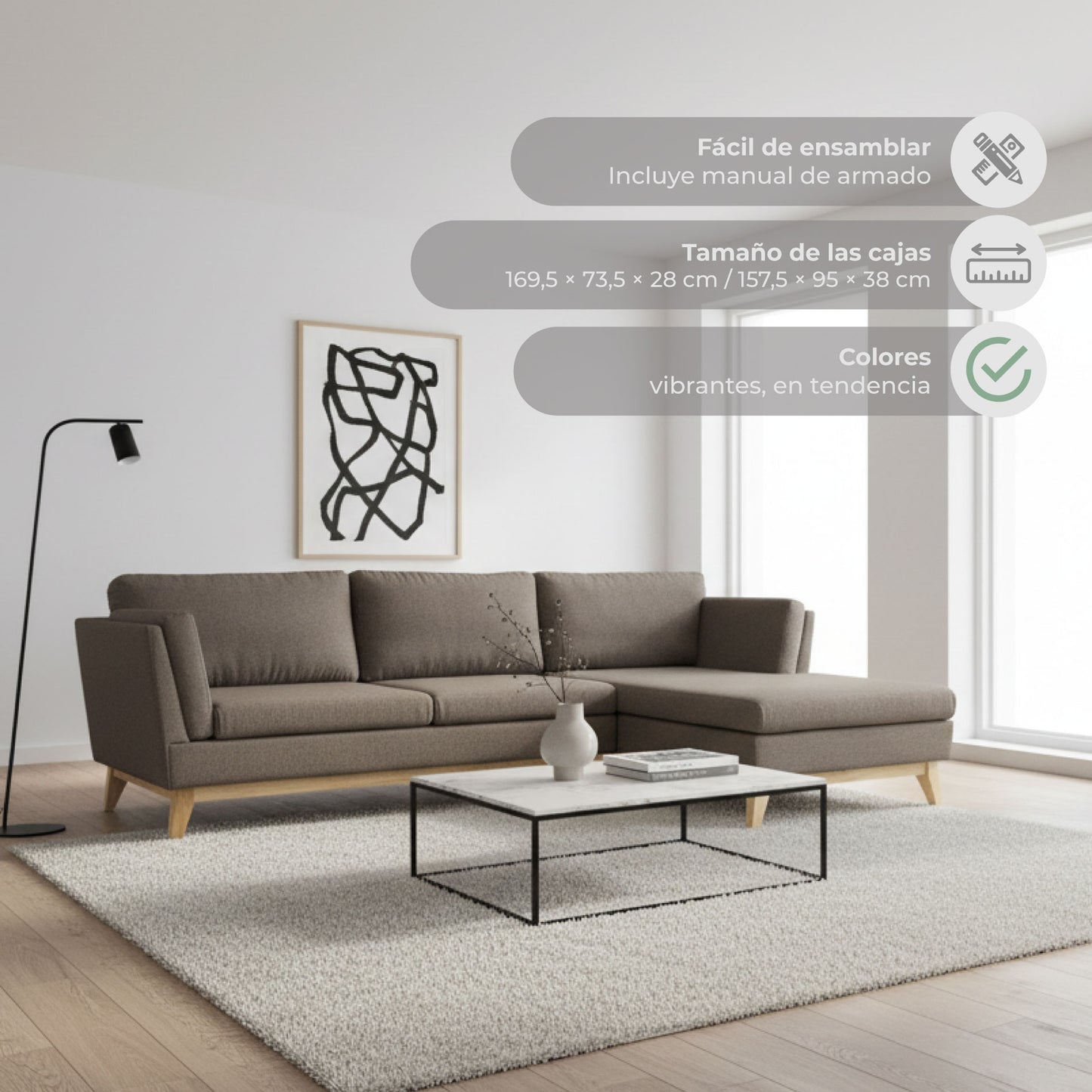 Sofá Modular 3 Plazas en L Albano Marrón