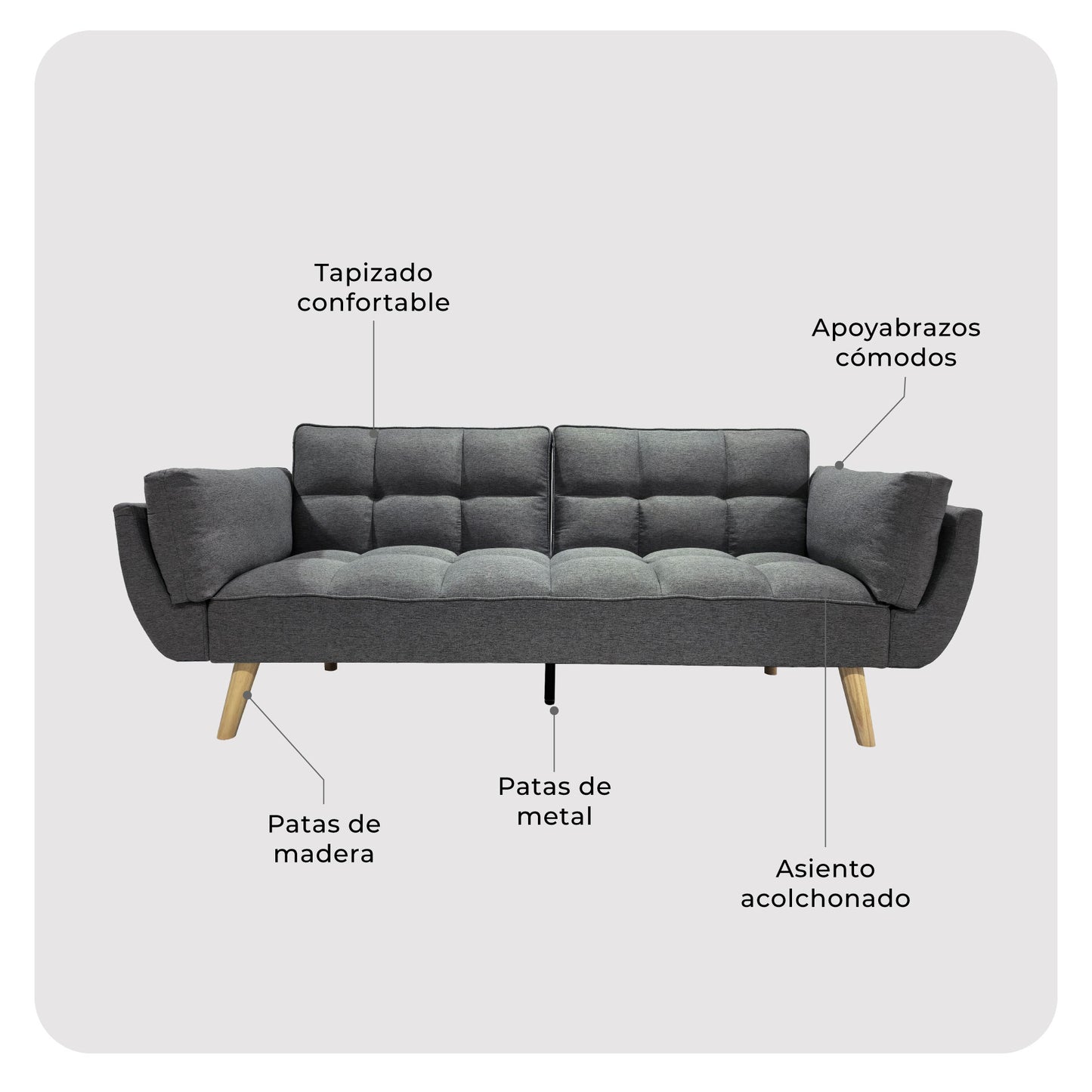 Sofá Cama 3 Plazas Buher Gris