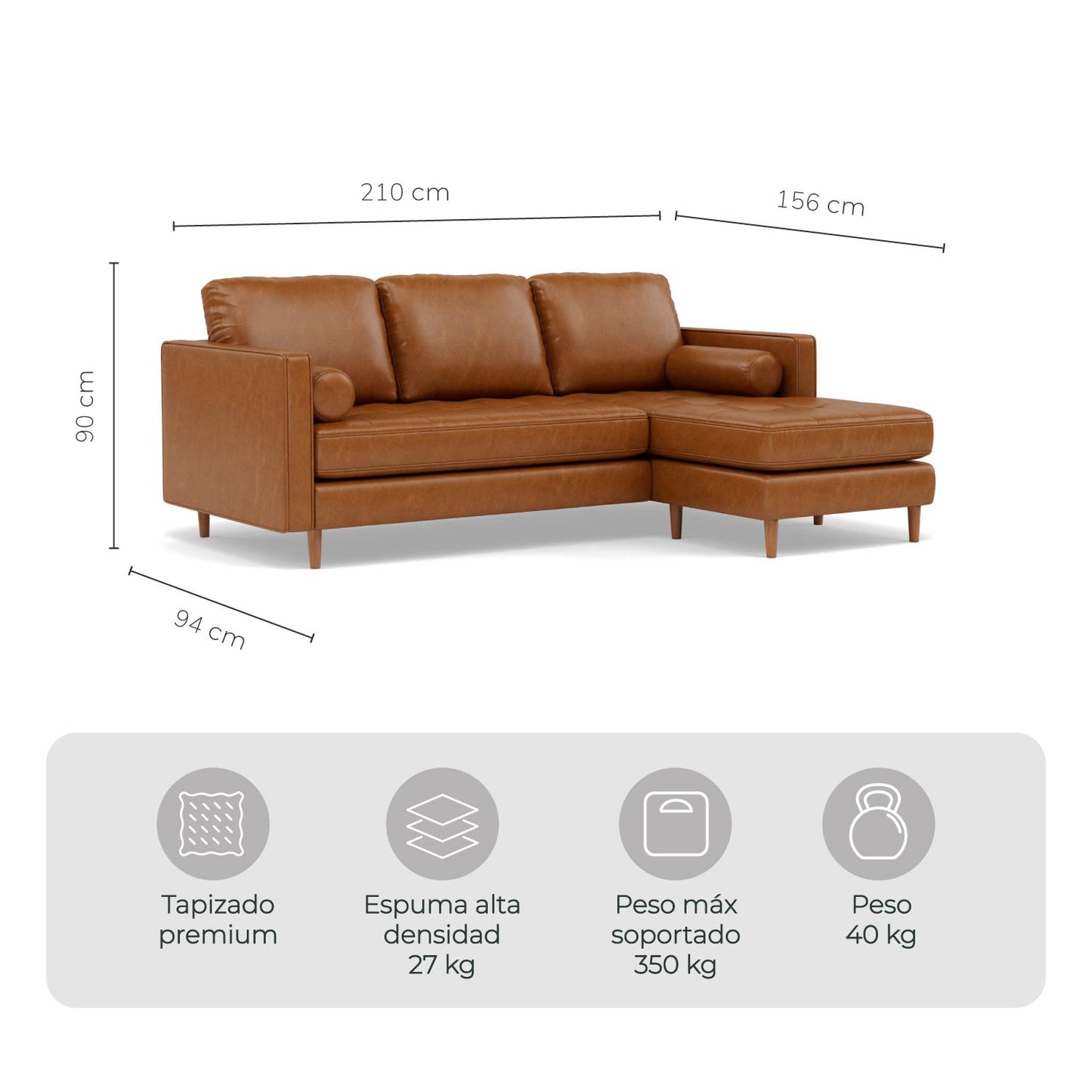 Sala Esquinero Sofa Modular Oviedo de Cuero Café