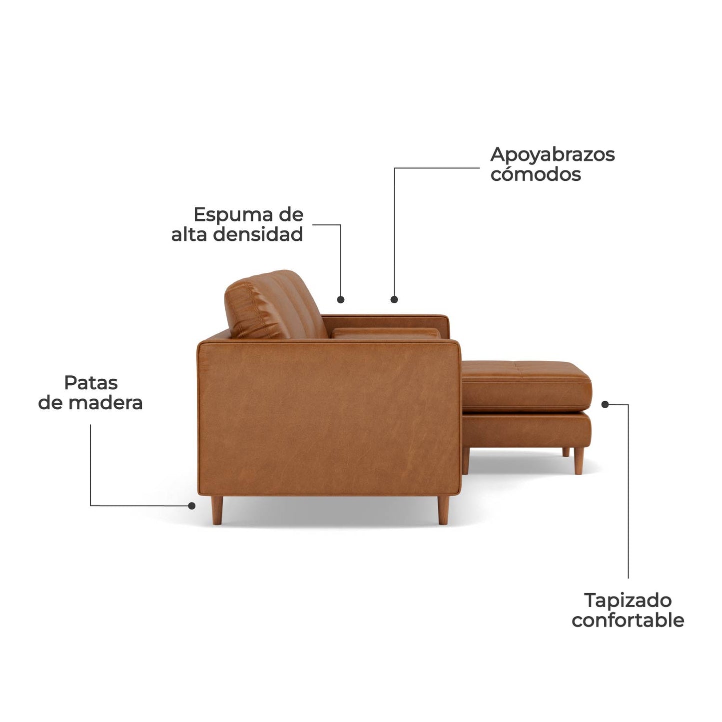 Sala Esquinero Sofa Modular Oviedo de Cuero Café