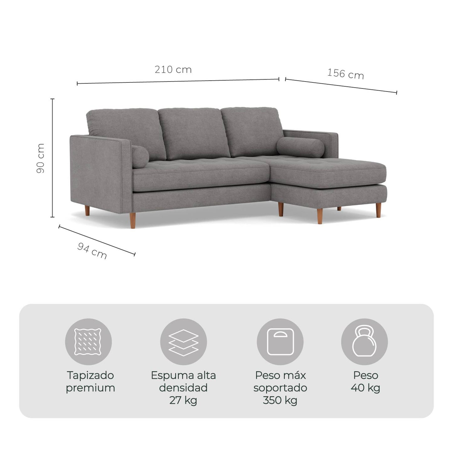 Sala Esquinero Sofa Modular Oviedo Gris