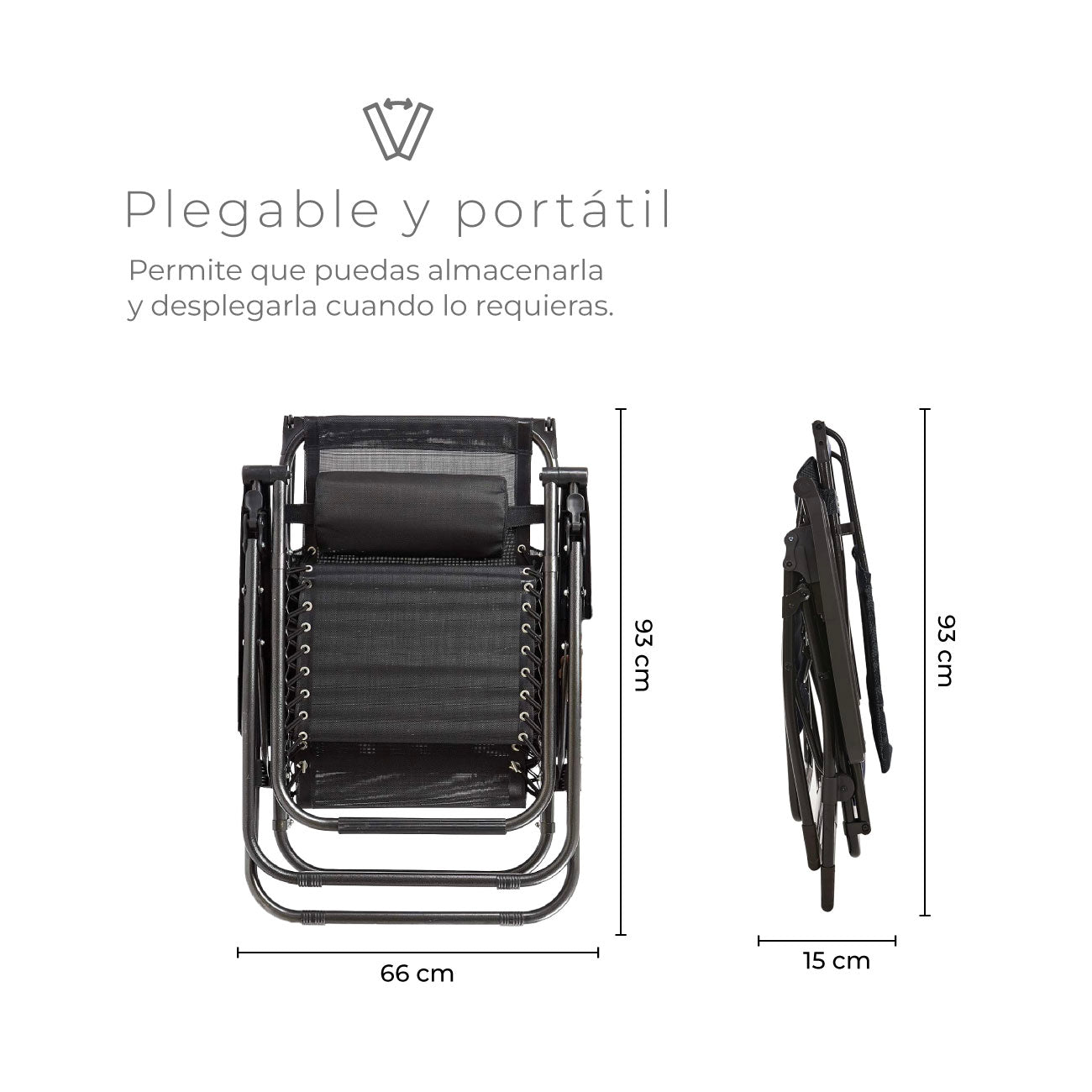 Set 2 Sillas Camastro Reclinables Con Toldo Negro