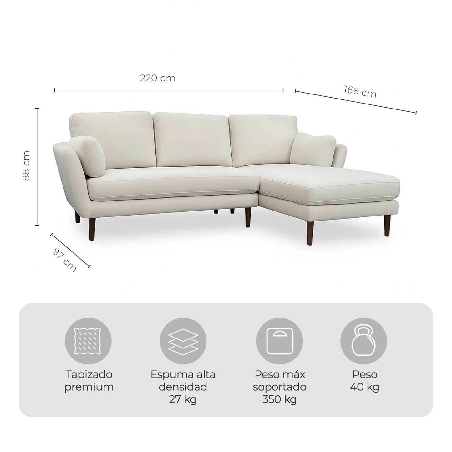 Combo Sofá Modular + Sillón Individual Malaga Hueso