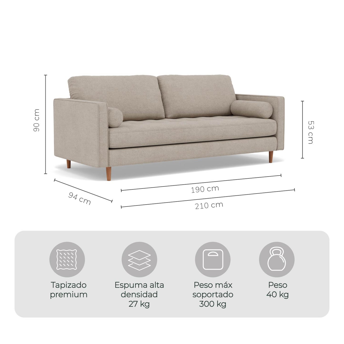 Sofá 3 Plazas Oviedo Tela Montreal