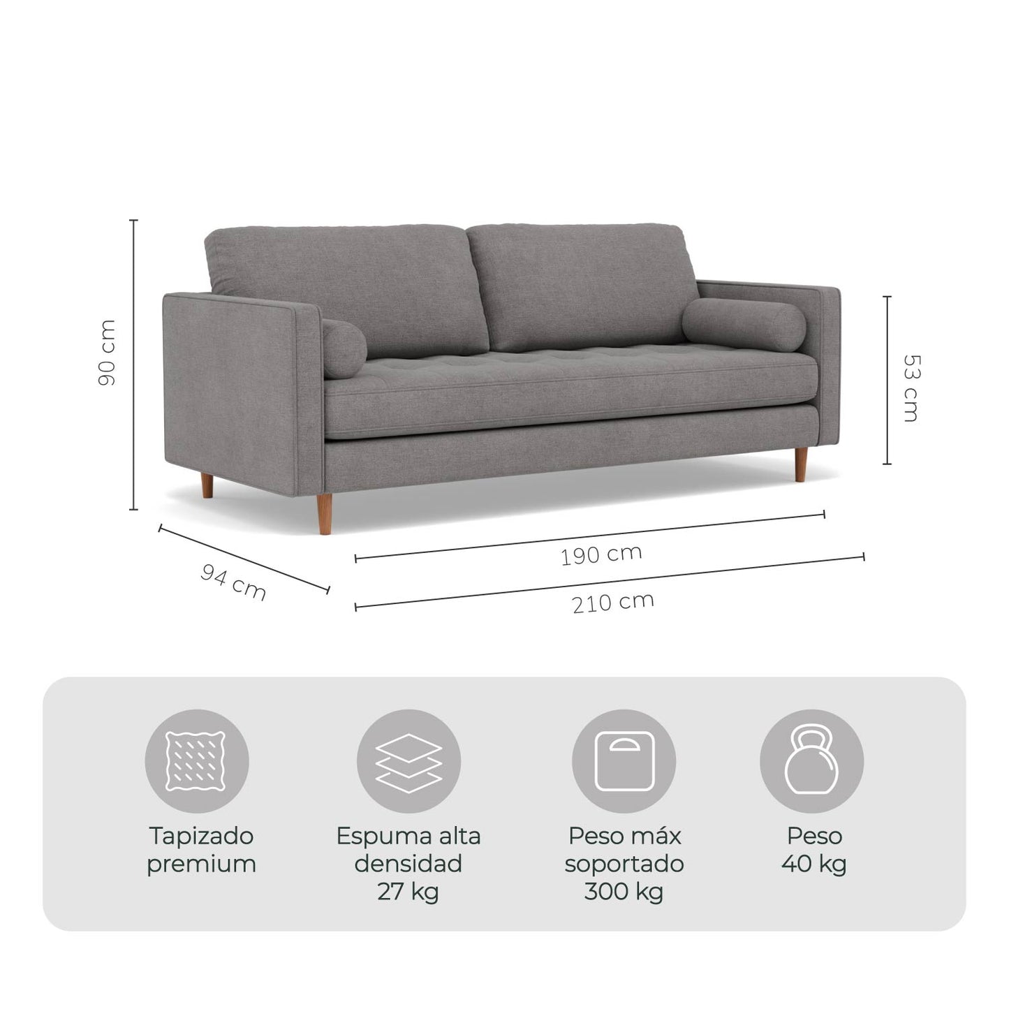 Sofá 3 Plazas Oviedo Tela Montreal