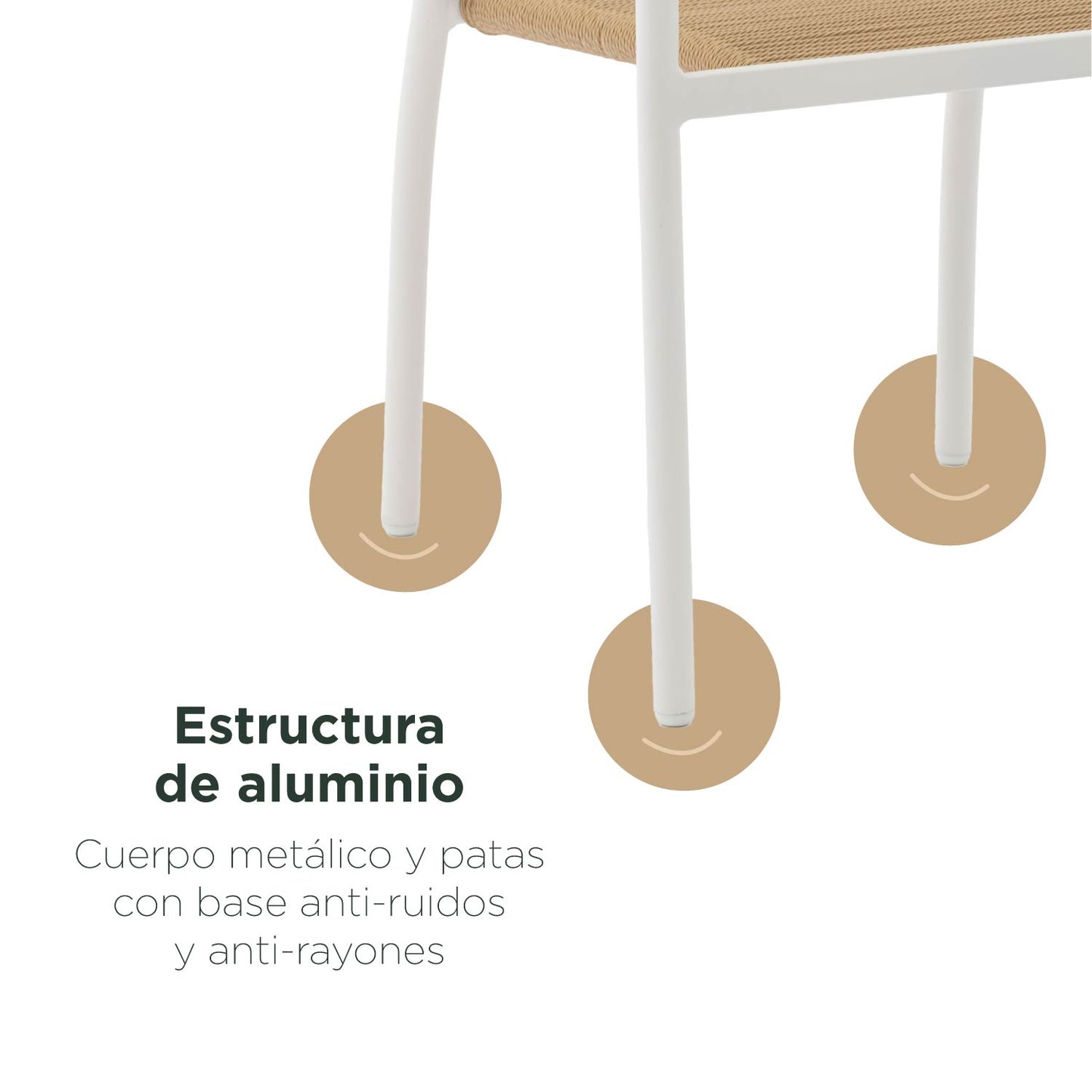Set 4 Sillas de Exterior de Cuerda de Ratán Sintético Café y Blanco