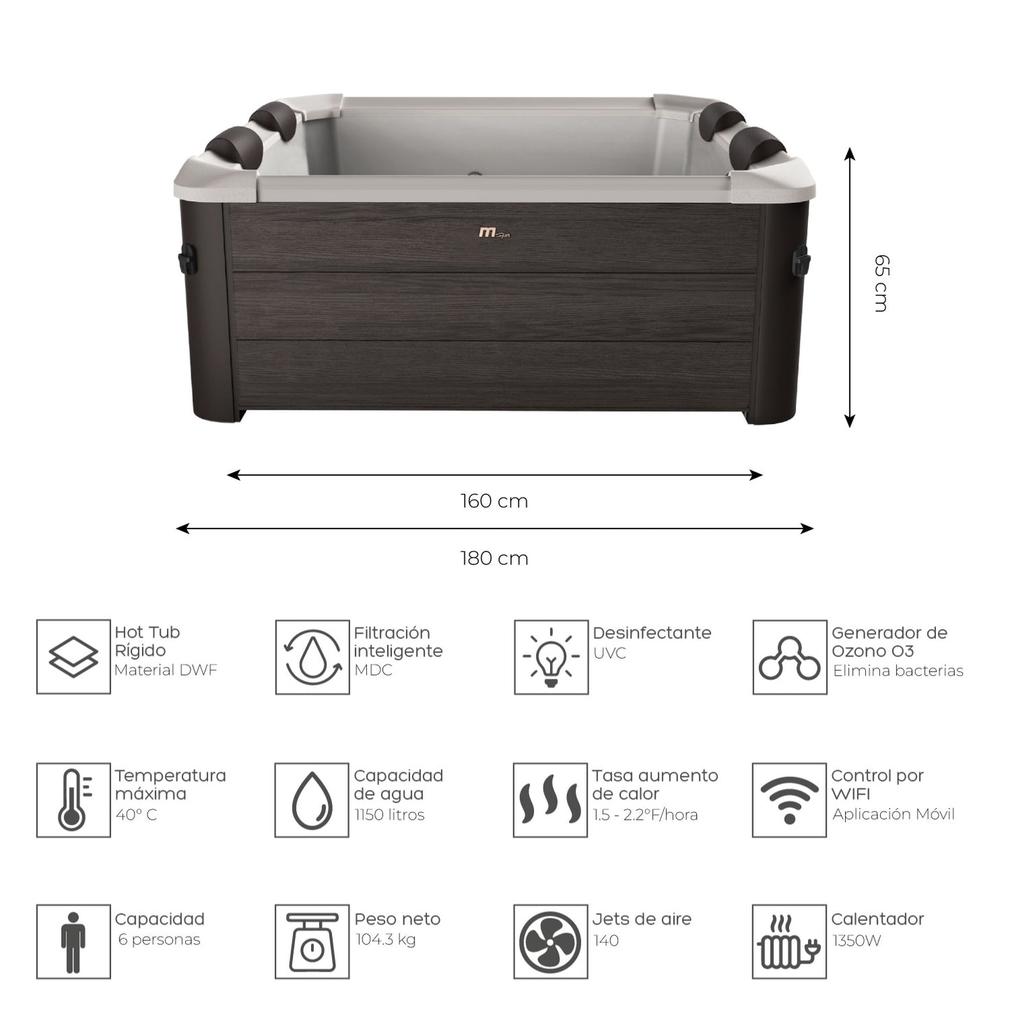 Tina Spa Hidromasaje Rígido Tribeca 6 Wifi