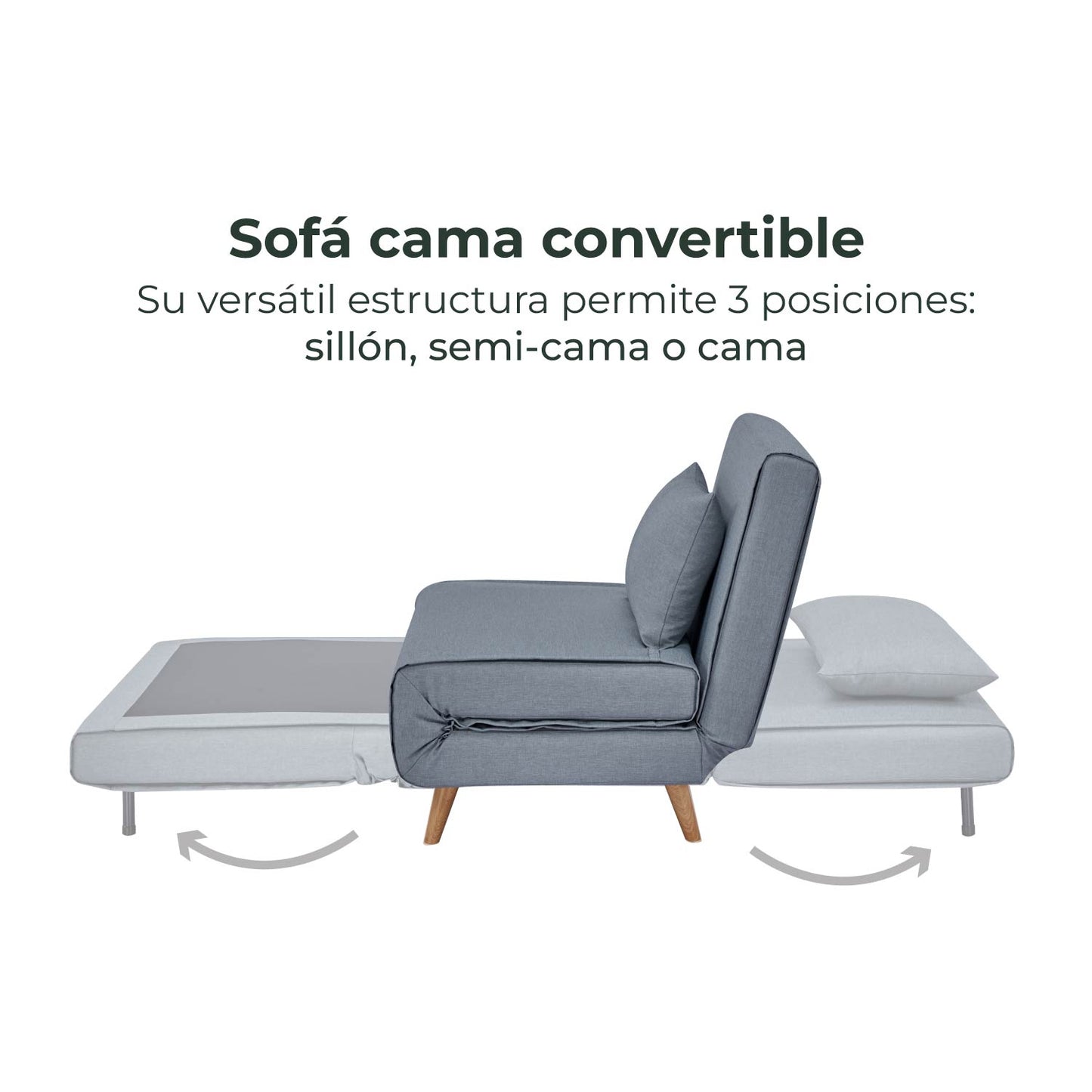 Sillón Sofá Cama Individual Velne Plegable Gris