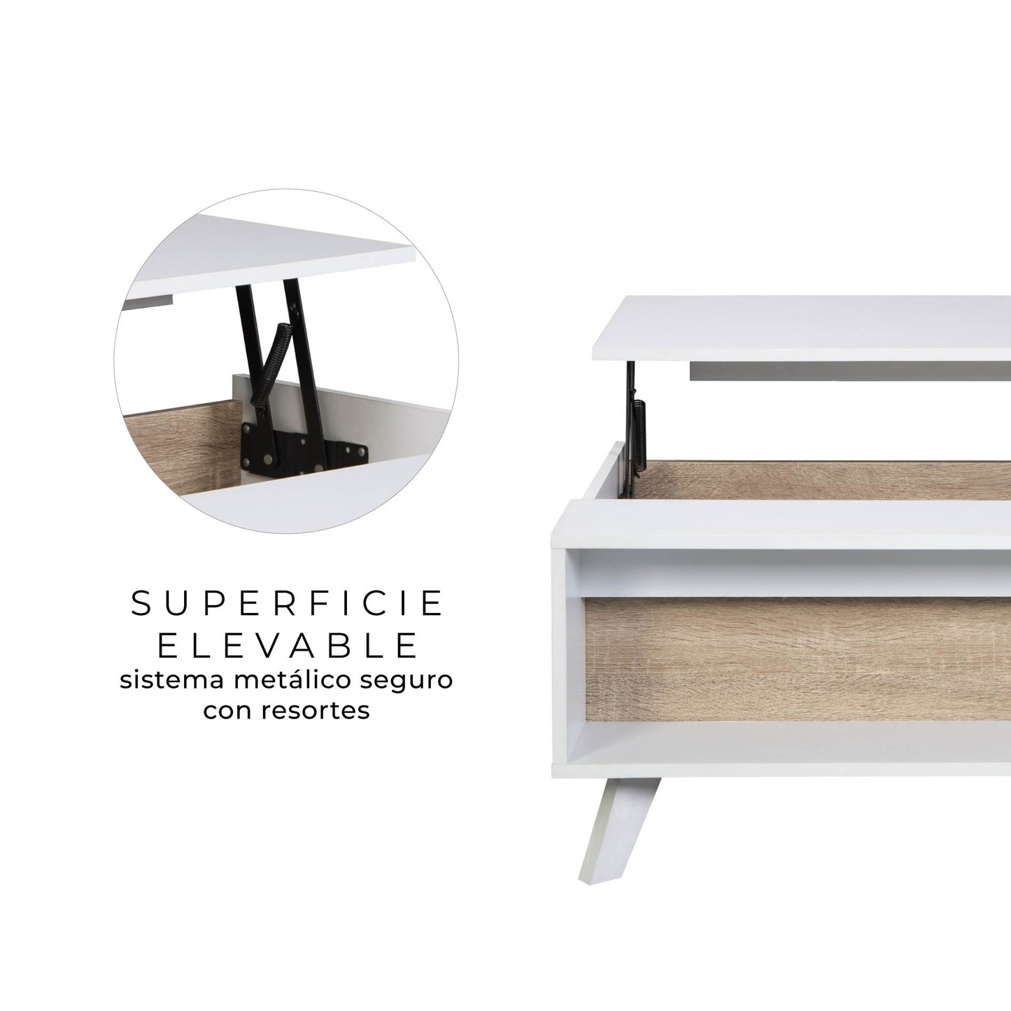 Mesa de Centro Nórdica Elevable con Espacio Interno
