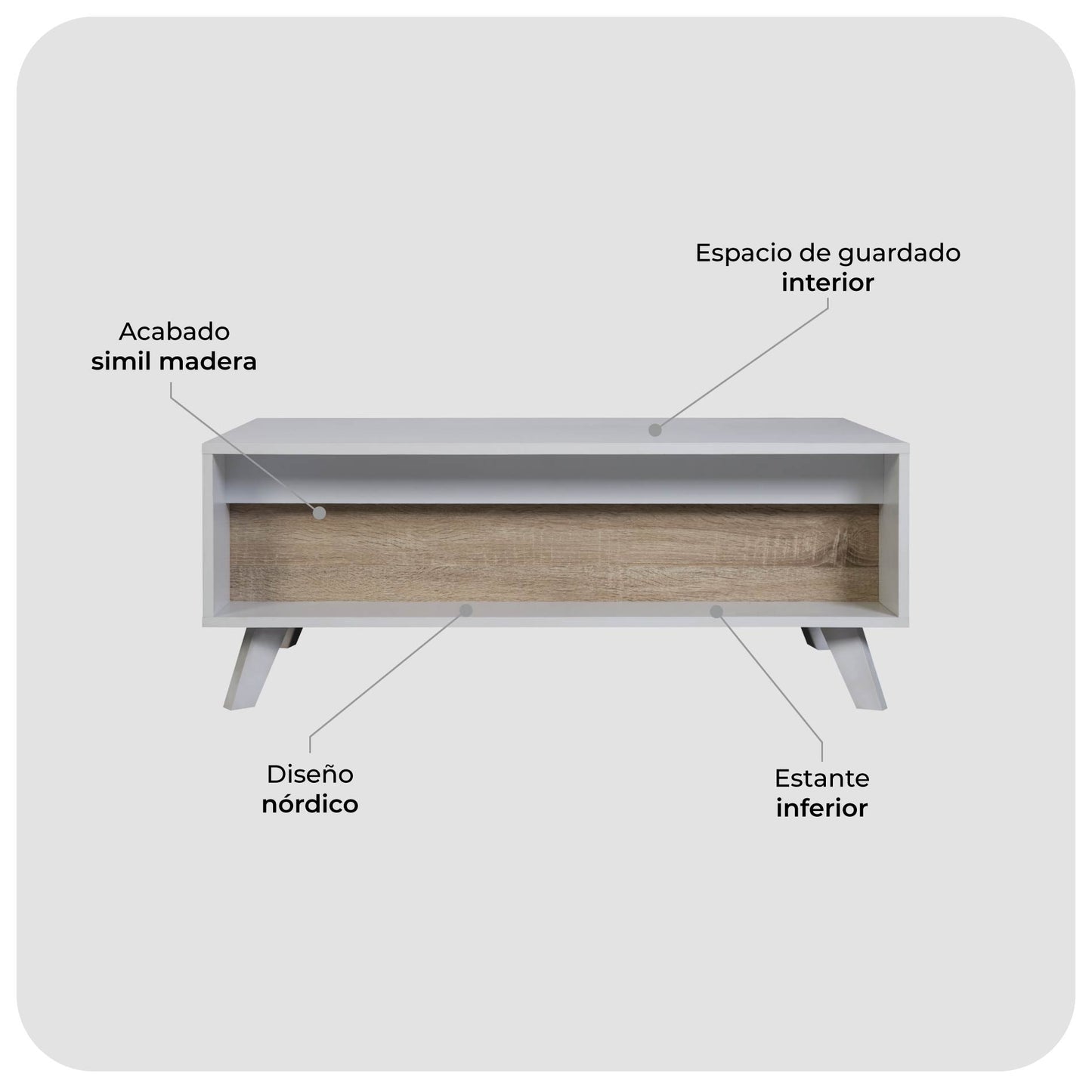 Mesa de Centro Nórdica Elevable con Espacio Interno