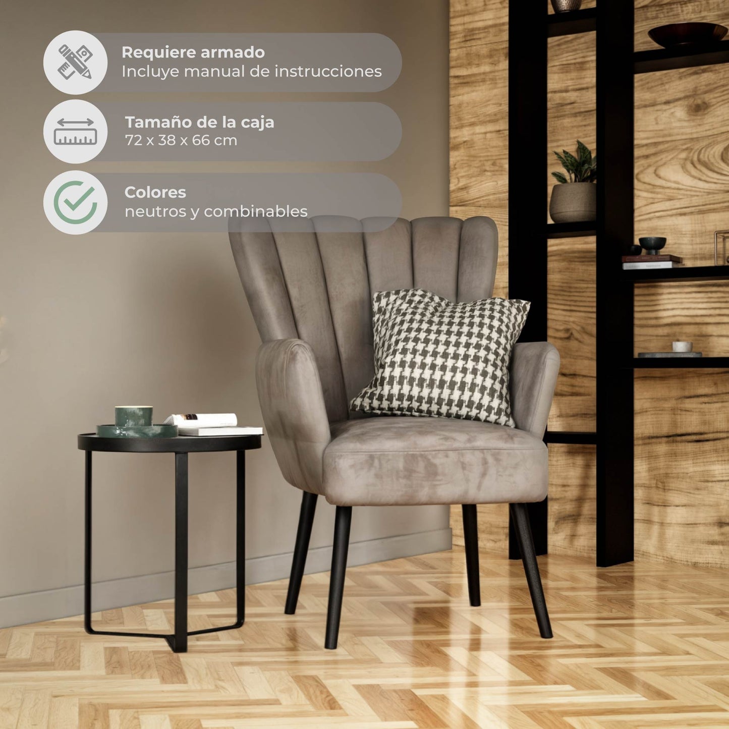 Sillón Individual para Sala Comedor Terciopelo Gris Oscuro