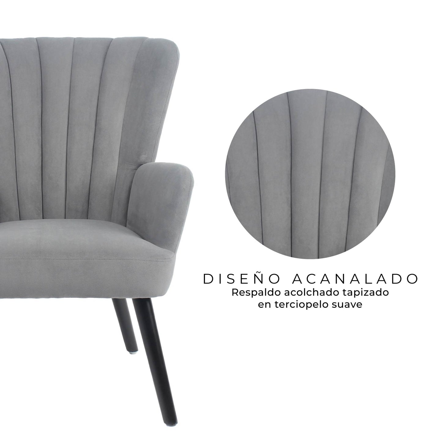 Sillón Individual para Sala Comedor Terciopelo Gris Oscuro