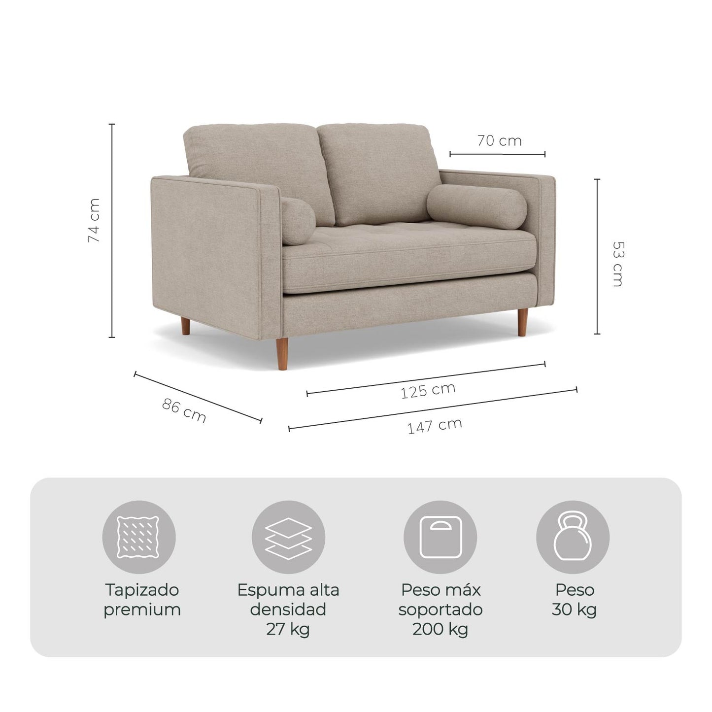 Sofá 2 Plazas Oviedo Tela Montreal