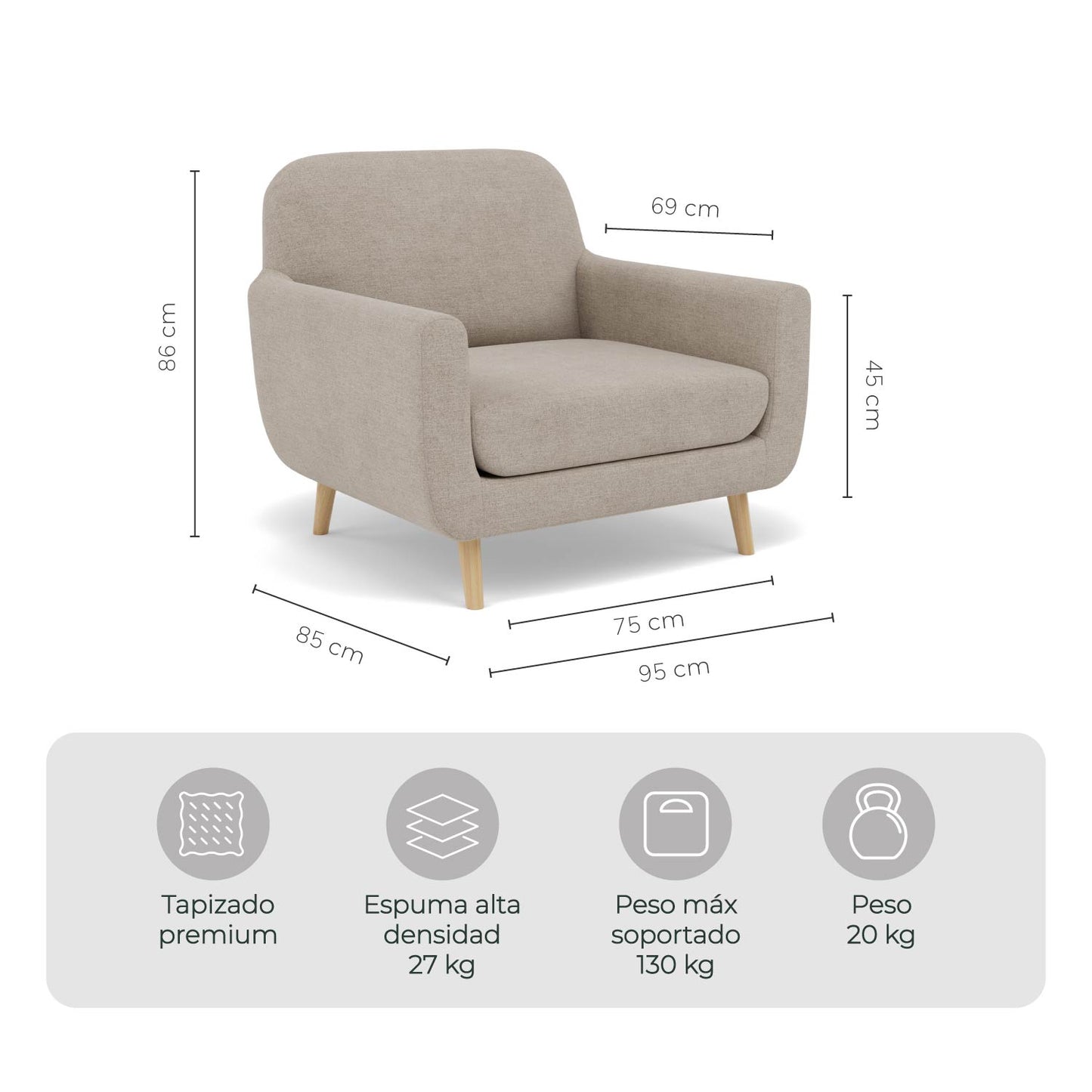 Sofá Individual Palma Beige