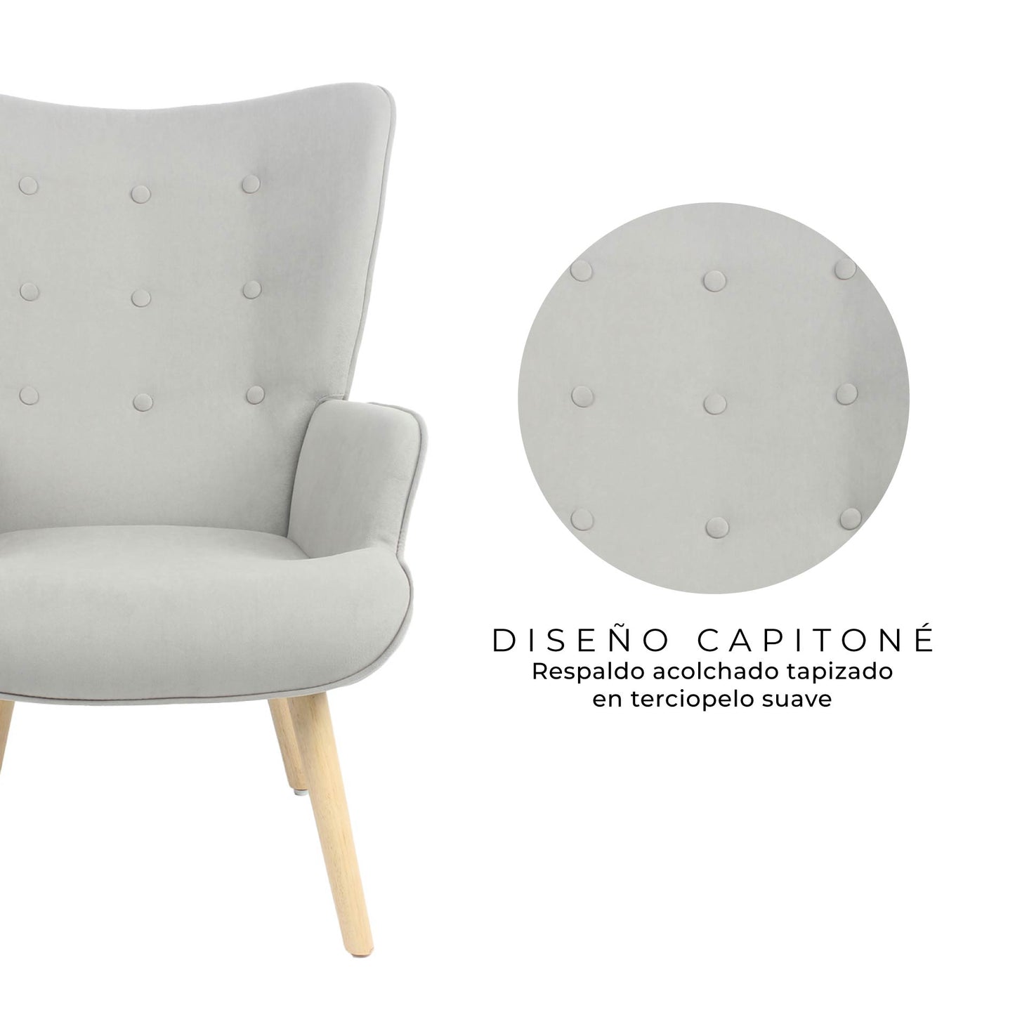 Sillón Individual para Sala Comedor Terciopelo Gris