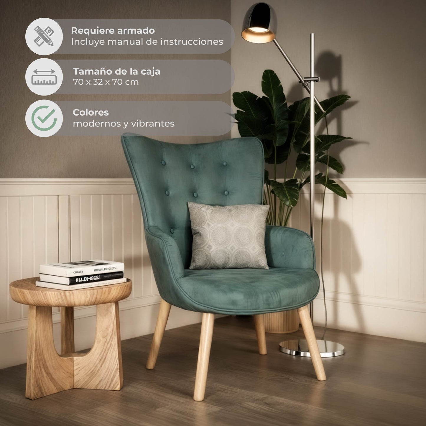 Sillón Individual para Sala Comedor Terciopelo Verde