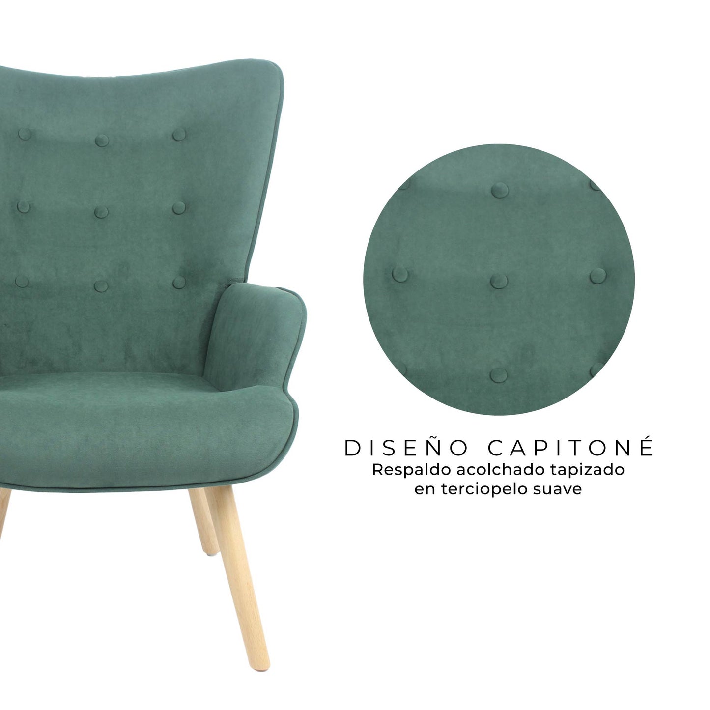 Sillón Individual para Sala Comedor Terciopelo Verde