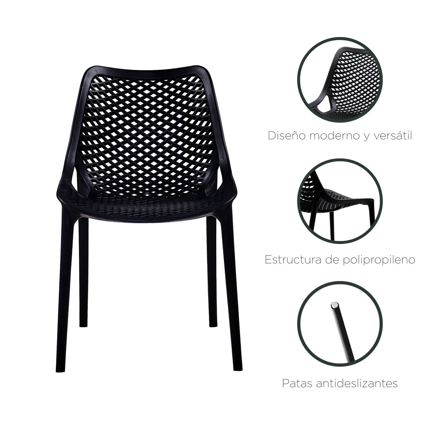 Set 4 Sillas Plásticas Modernas Negras