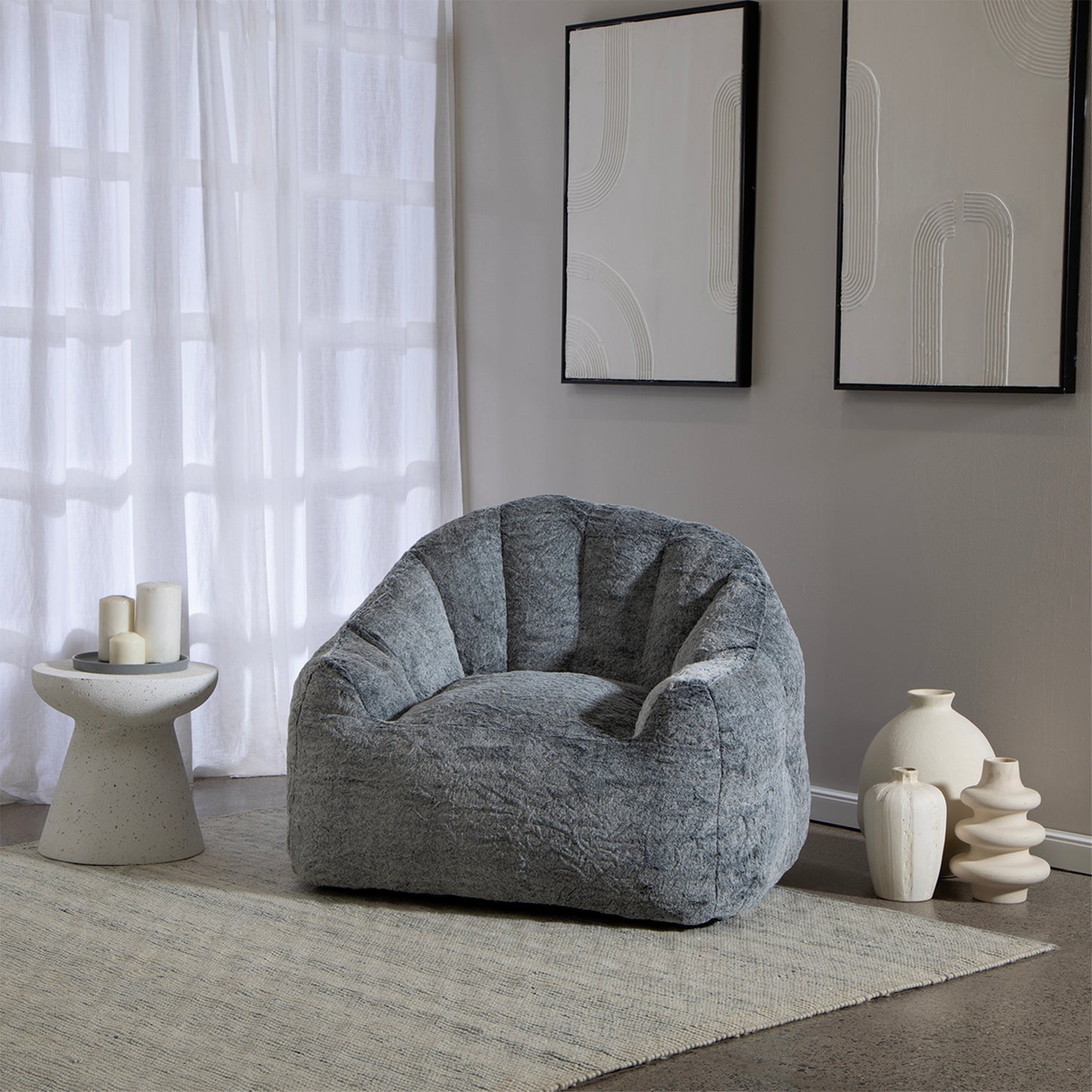 Puff Sillón Individual Tipo Sherpa Gris Oscuro