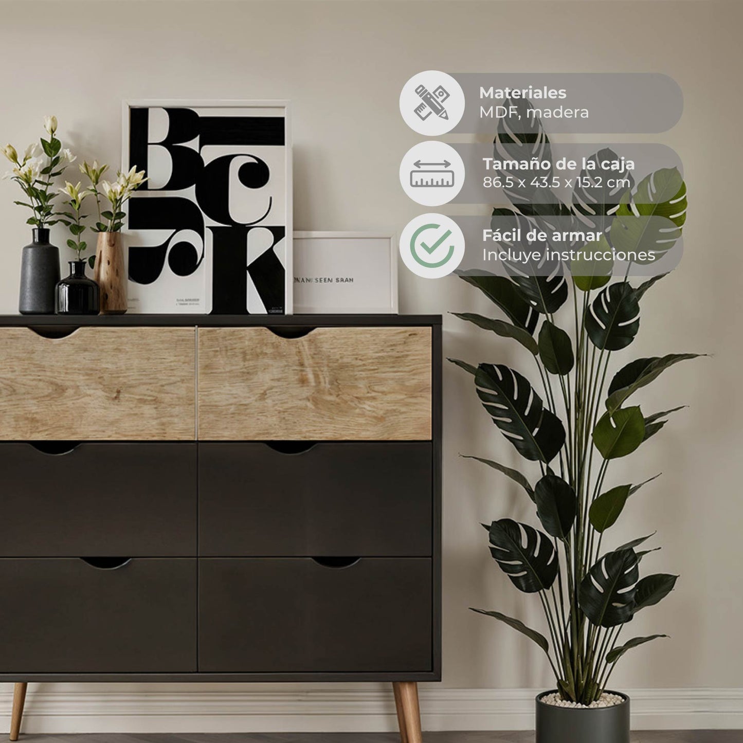 Cómoda Nórdica con 4 Cajones Negra