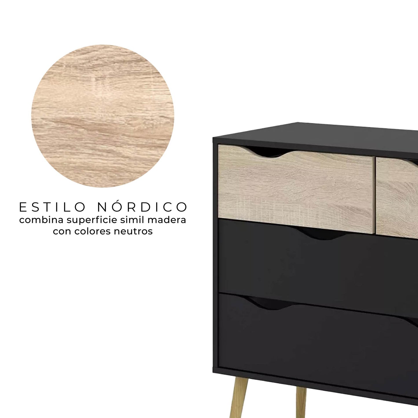 Cómoda Nórdica con 4 Cajones Negra