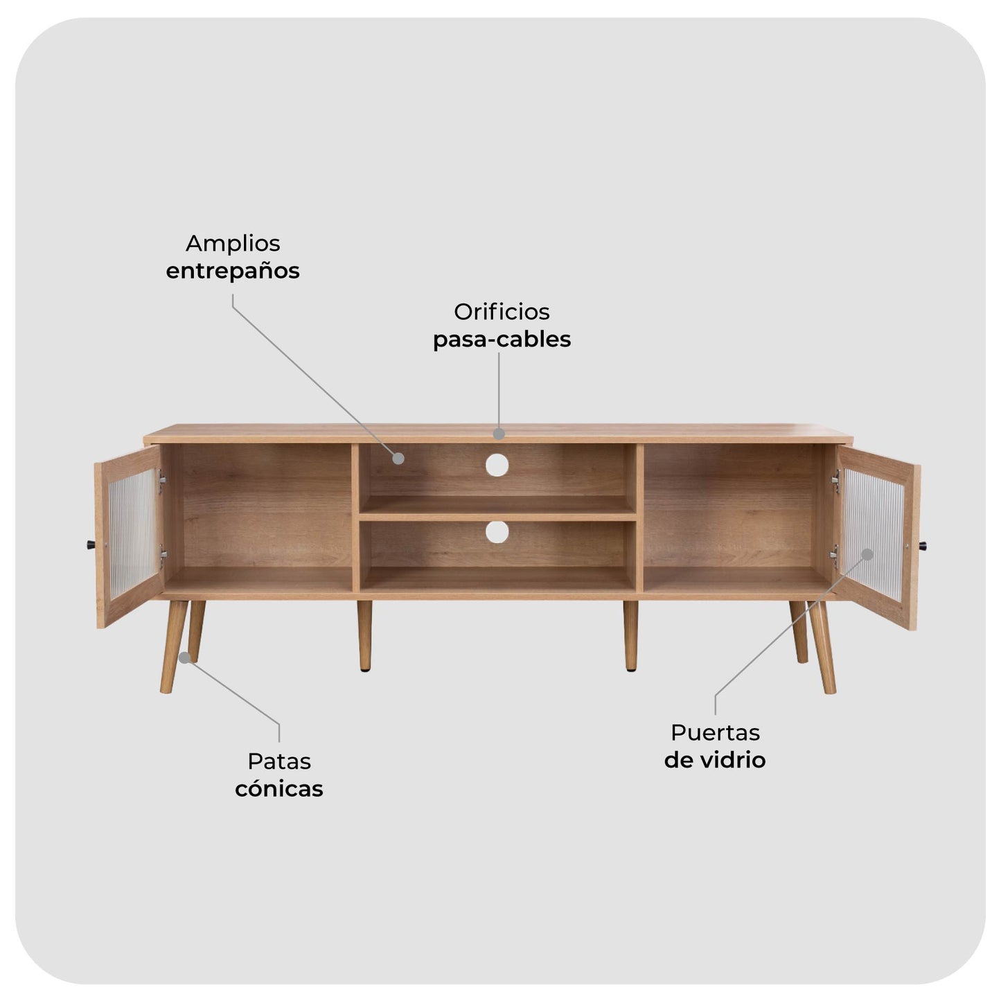 Mueble para TV con Estantes y Puertas de Vidrio
