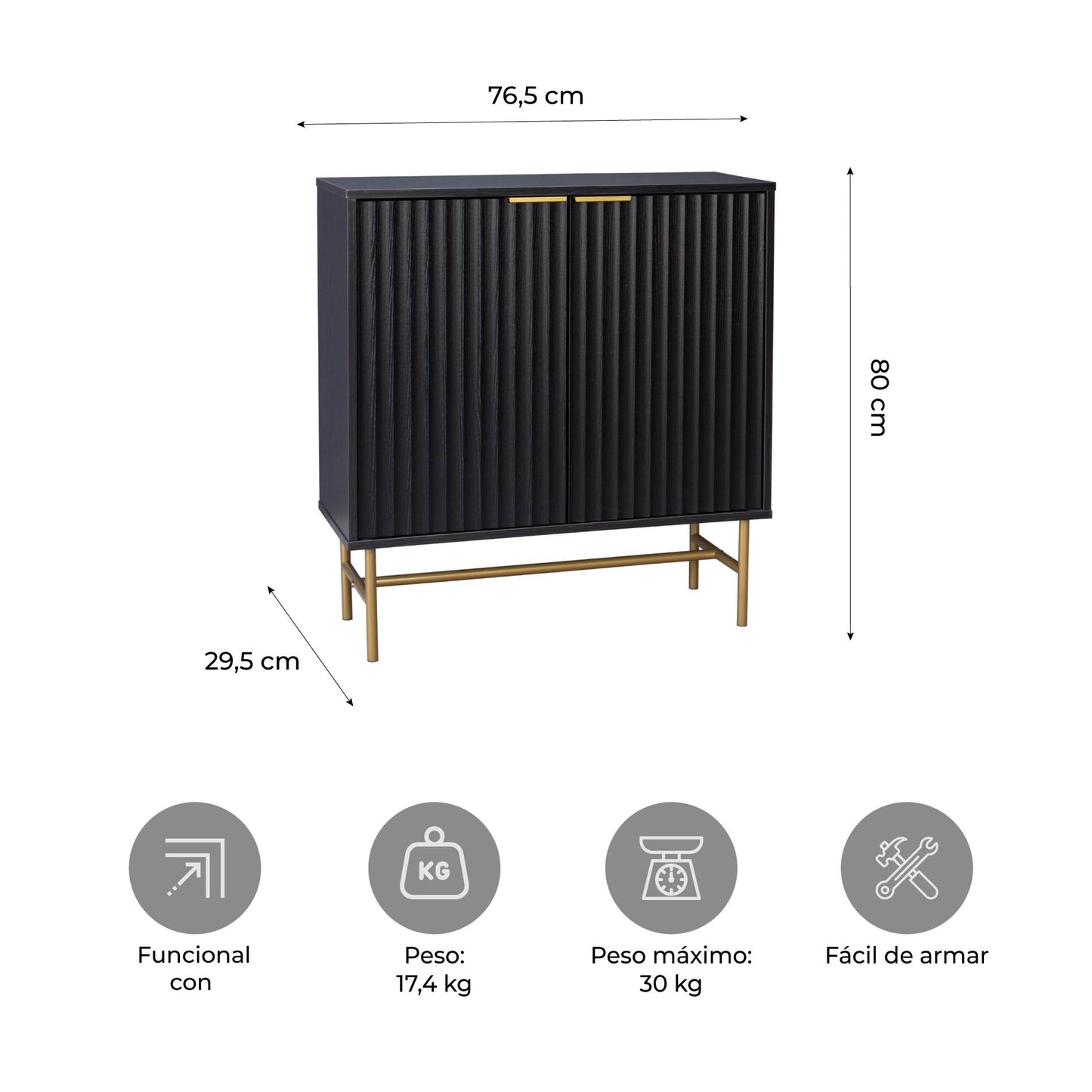 Aparador Bufetera Diseño Acanalado con Puertas Negro y Dorado