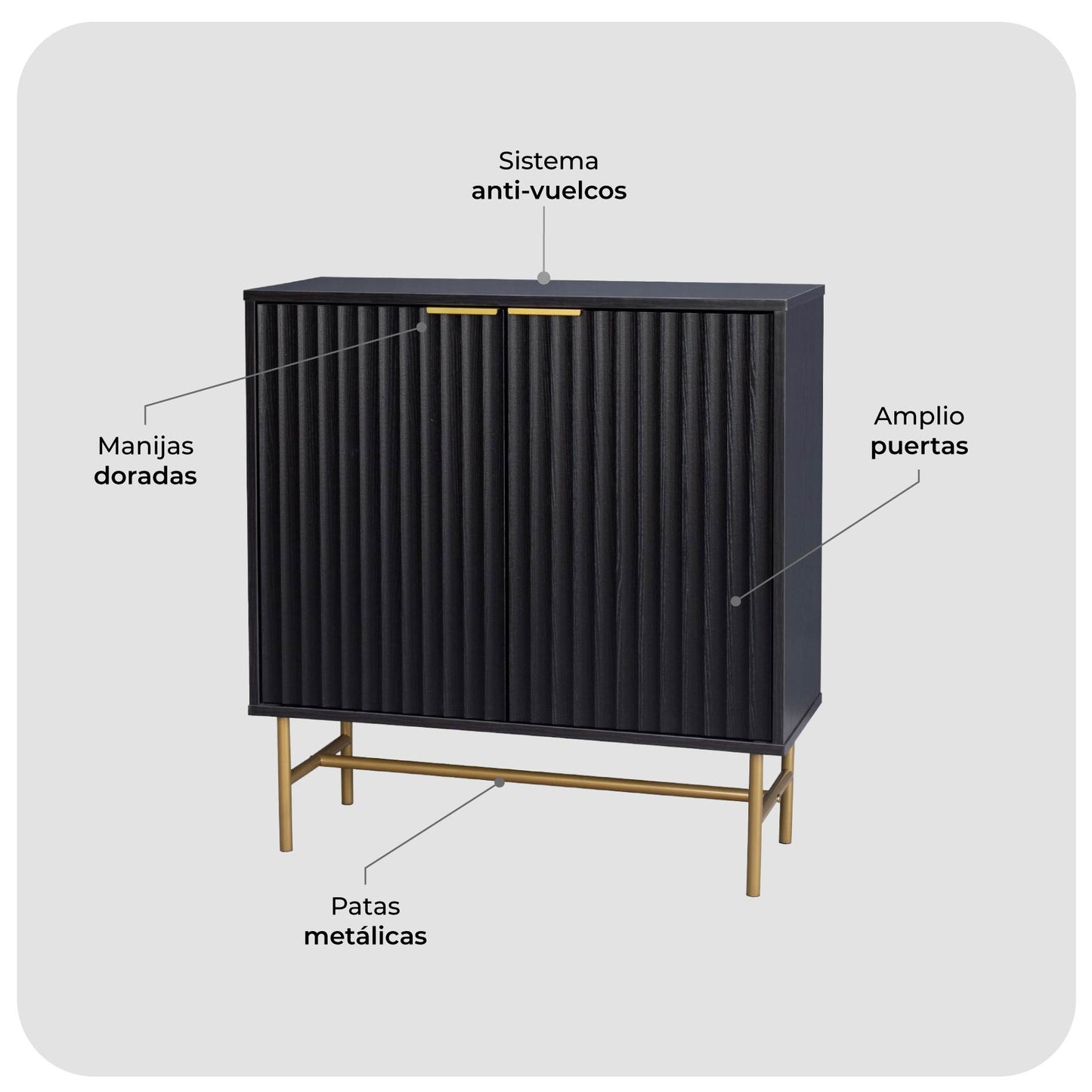 Aparador Bufetera Diseño Acanalado con Puertas Negro y Dorado