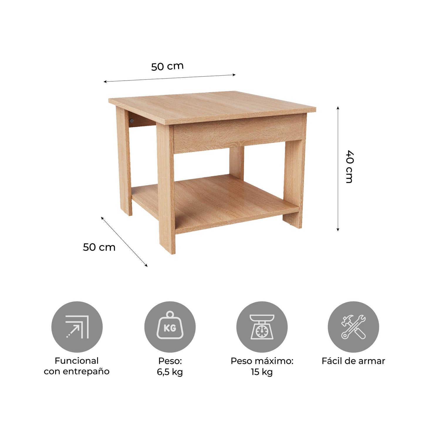 Mesa Auxiliar Minimalista Estilo Madera Roble
