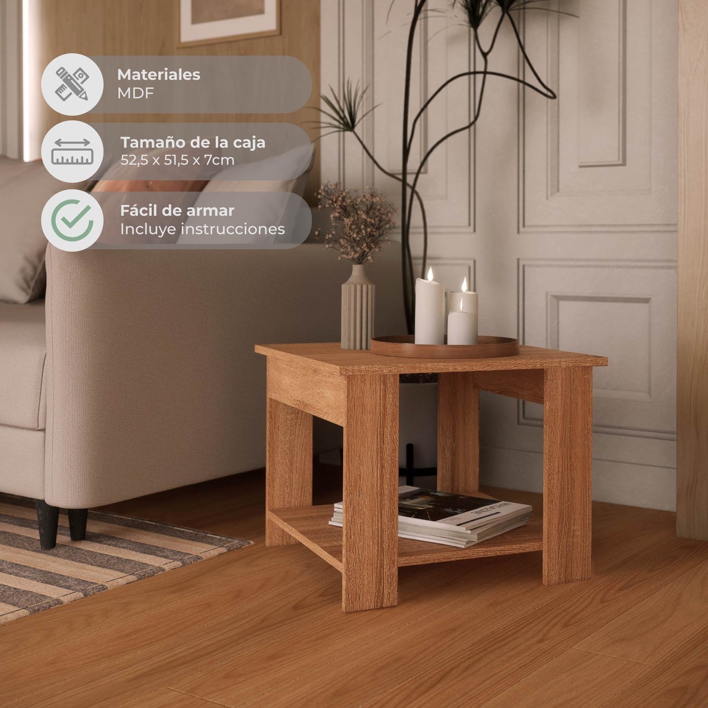 Mesa Auxiliar Minimalista Estilo Madera Roble