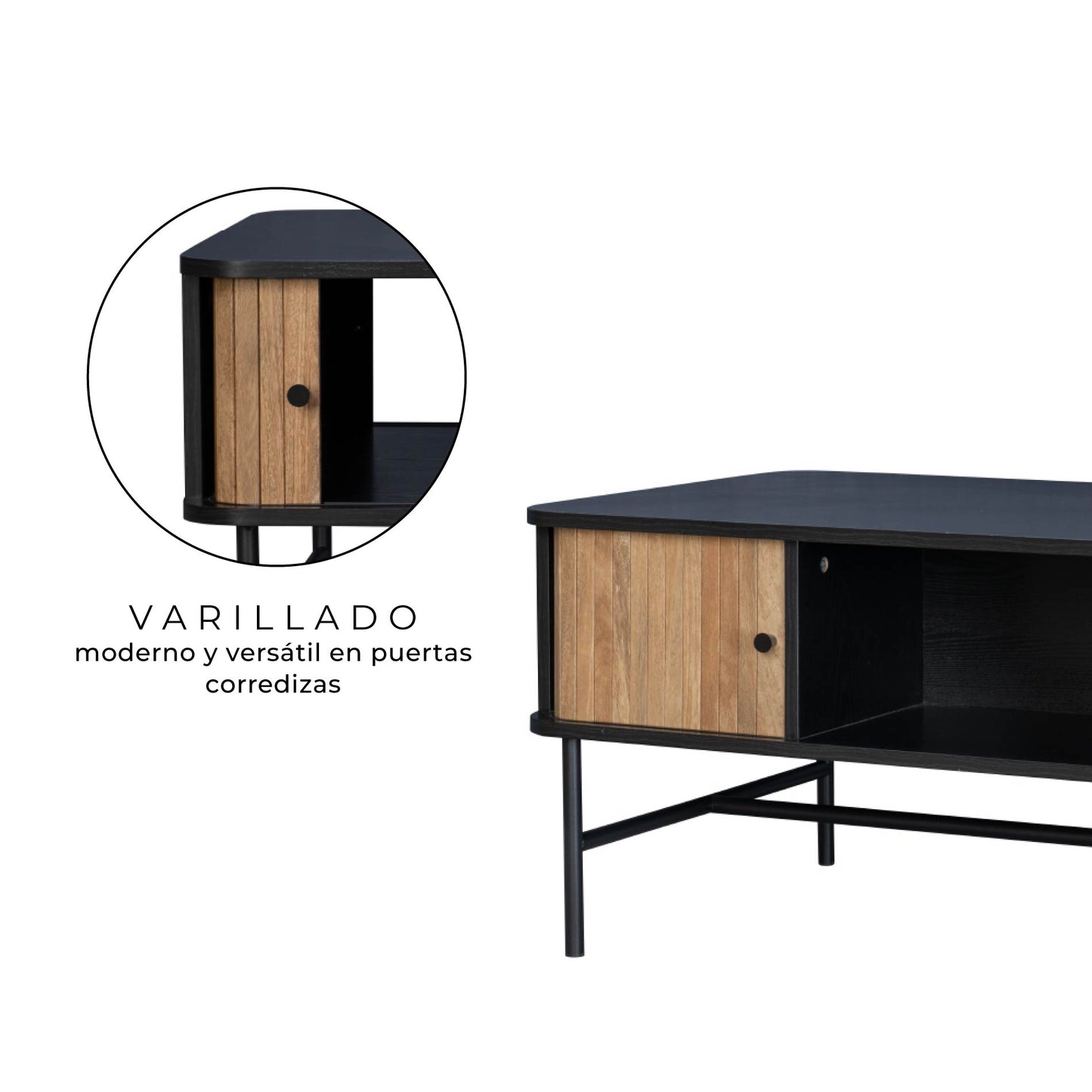 Mesa de Centro Moderna con Puertas Corredizas