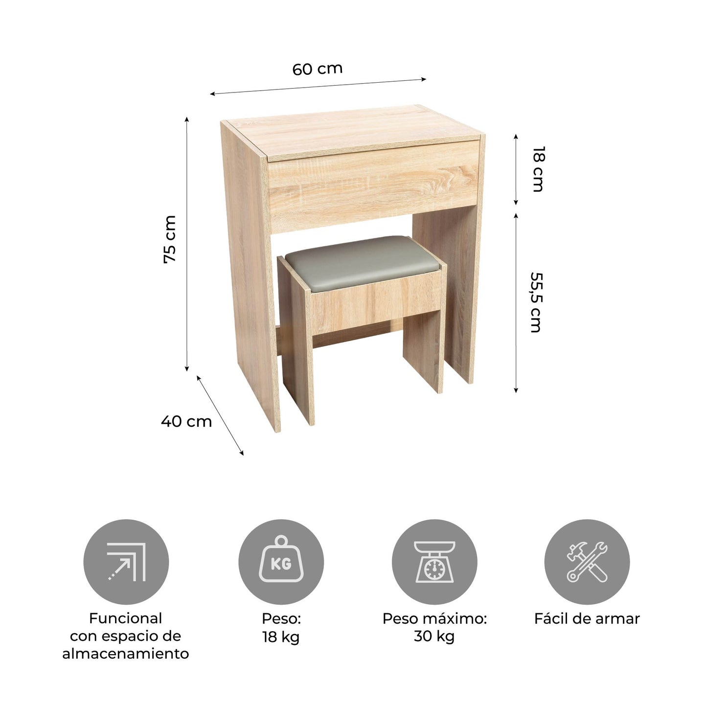 Tocador Minimalista Estilo Madera Roble con Banco
