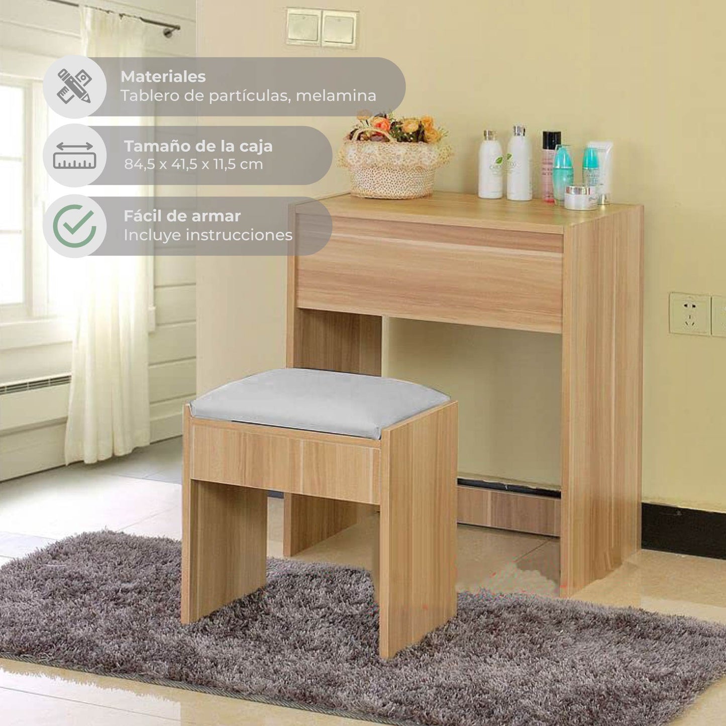 Tocador Minimalista Estilo Madera Roble con Banco