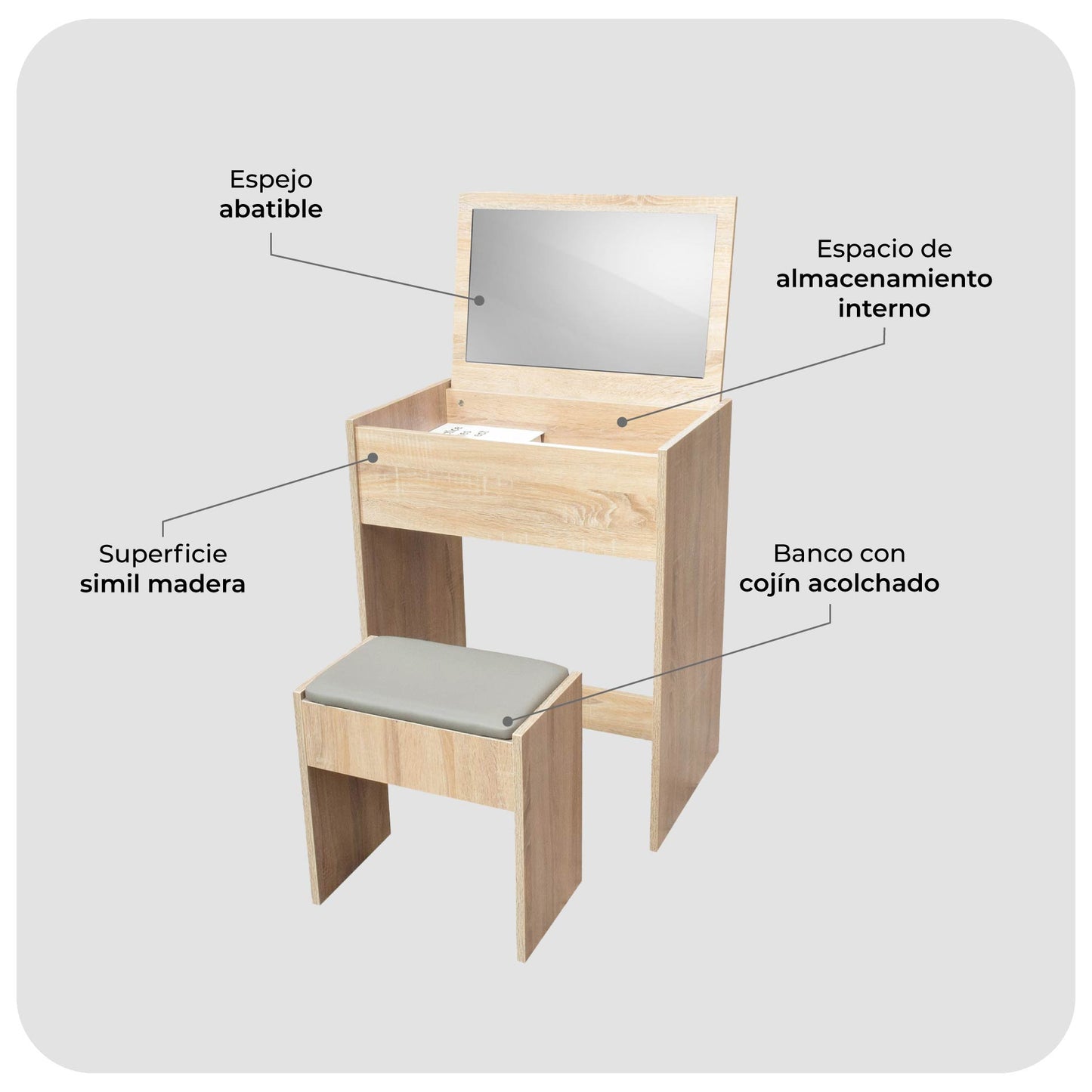Tocador Minimalista Estilo Madera Roble con Banco