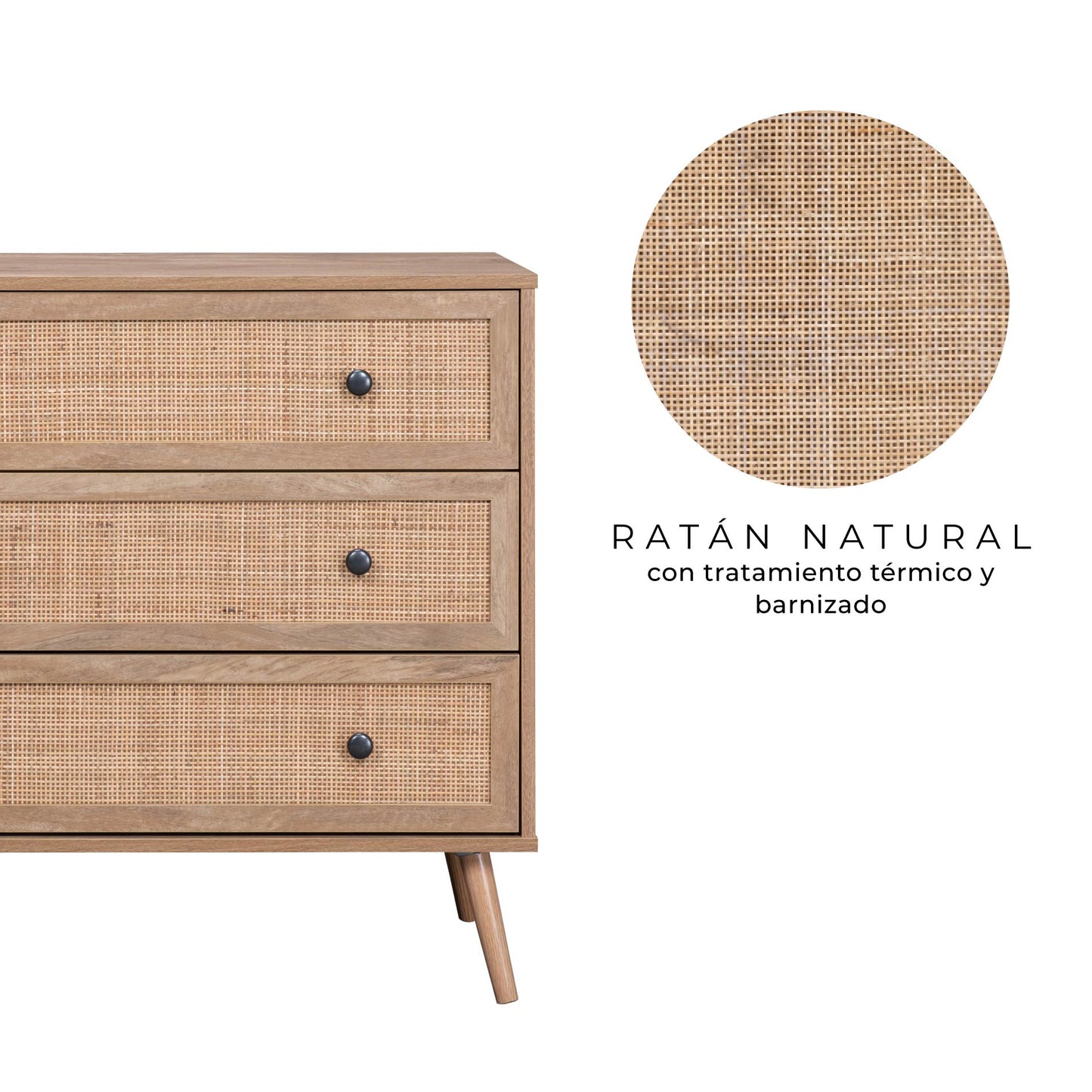 Cómoda con 3 Cajones de Ratán