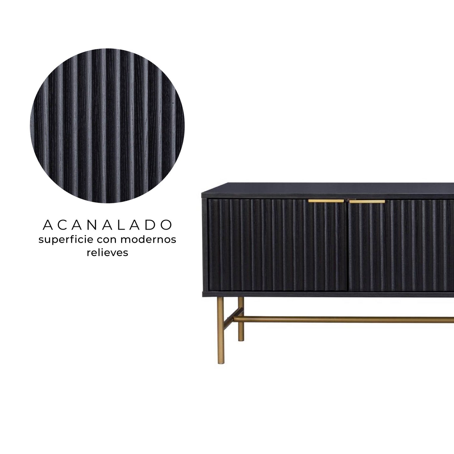 Mueble para TV Moderno Diseño Acanalado Negro y Dorado