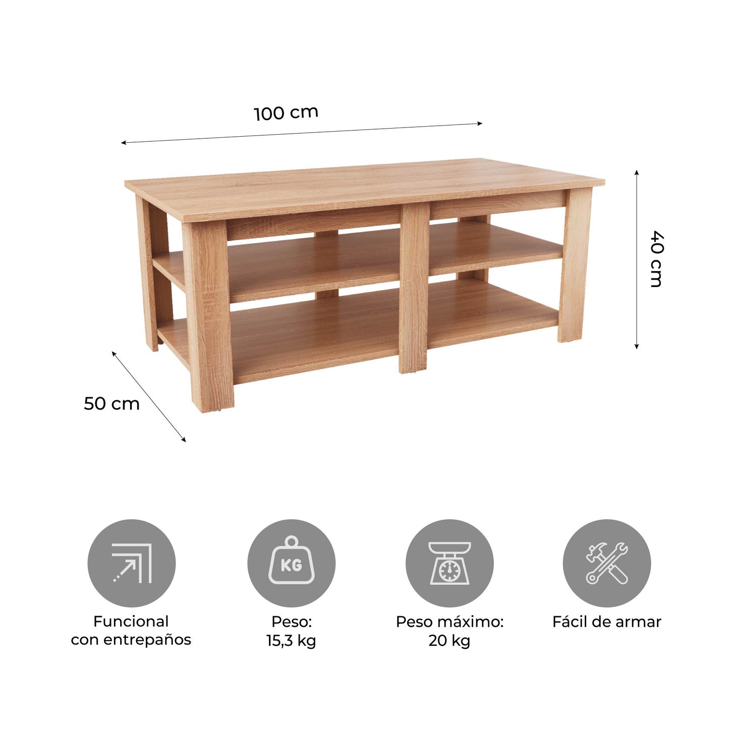 Mesa de Centro Minimalista Estilo Madera Roble