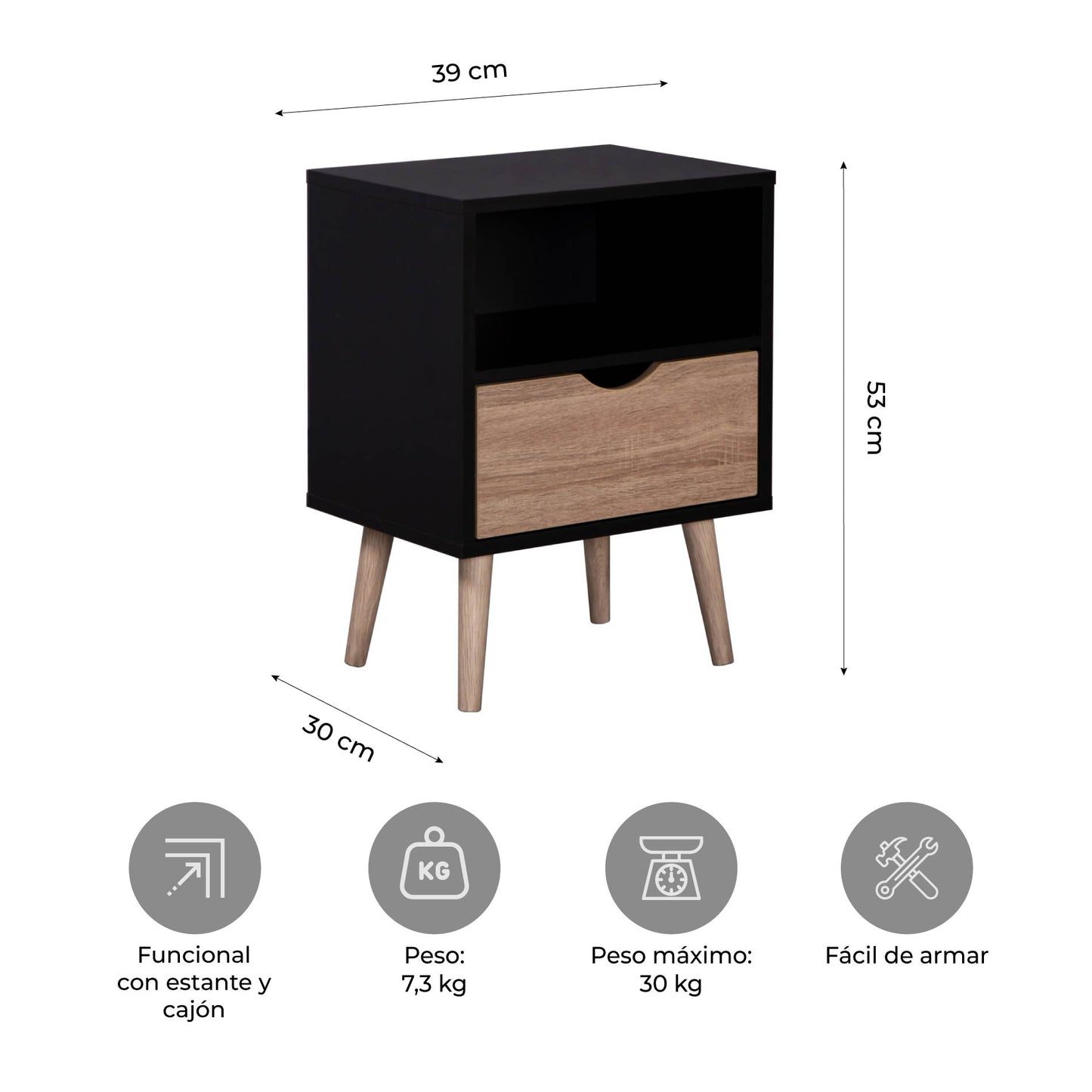 Buró Nórdico con Estante y Cajón Negro