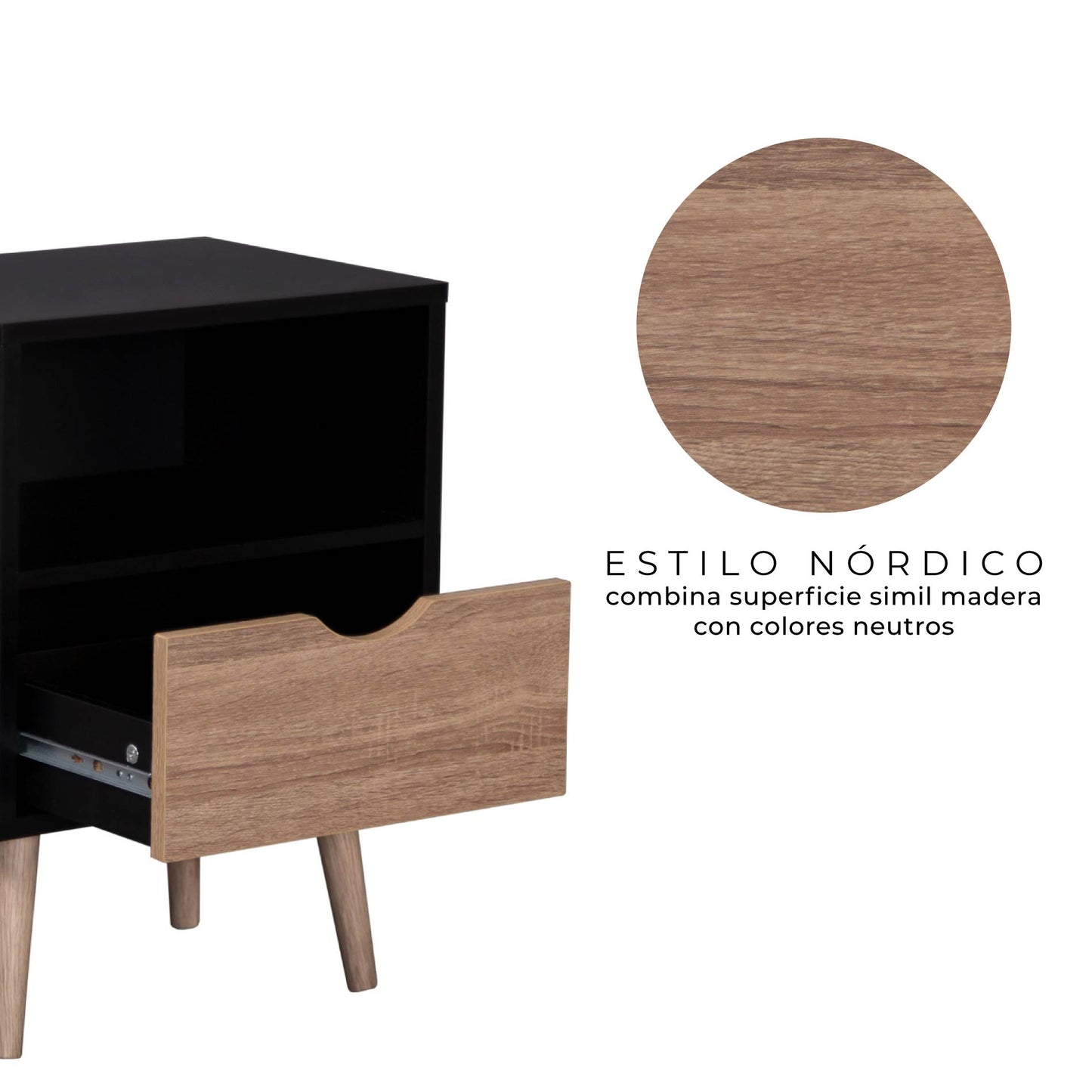 Buró Nórdico con Estante y Cajón Negro