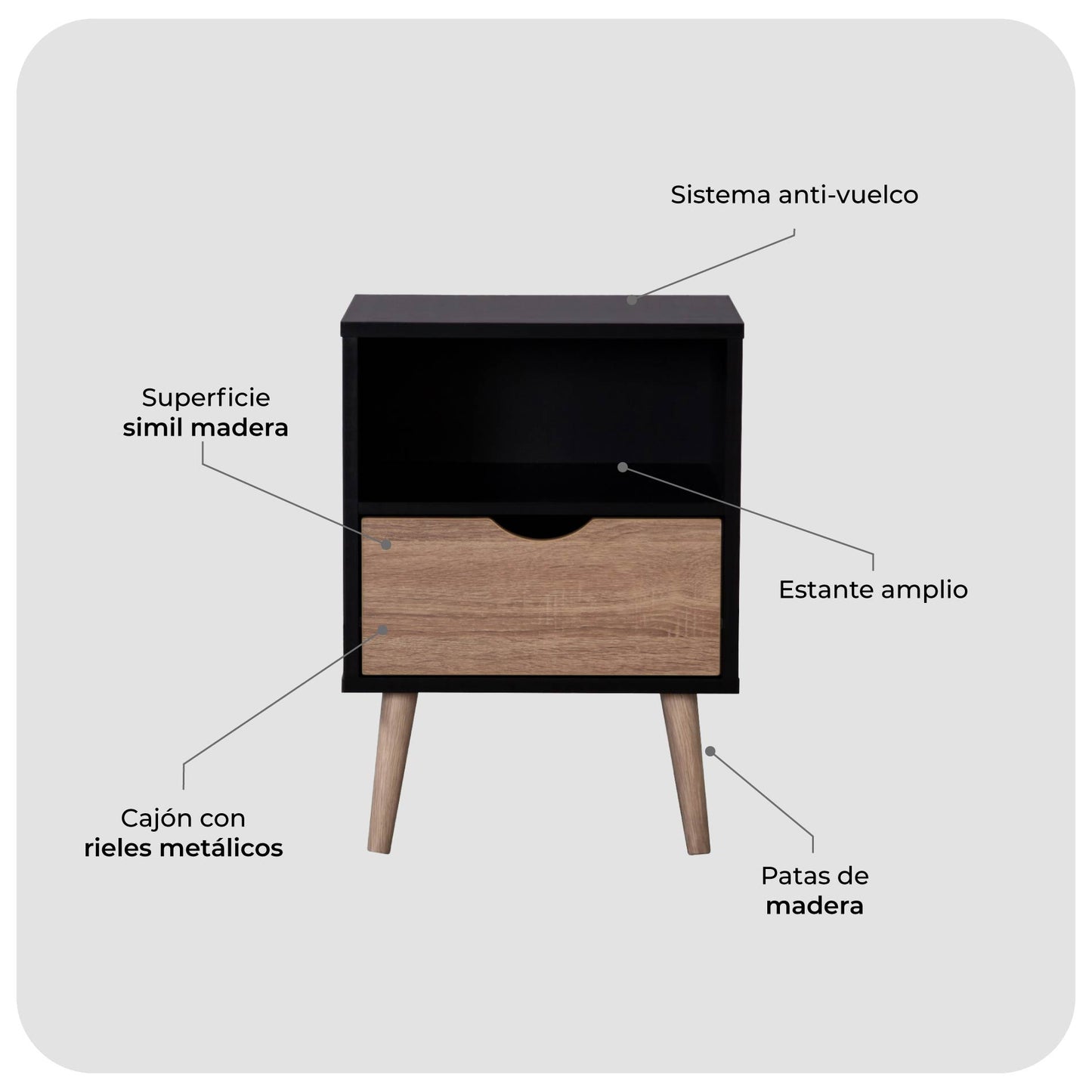 Buró Nórdico con Estante y Cajón Negro