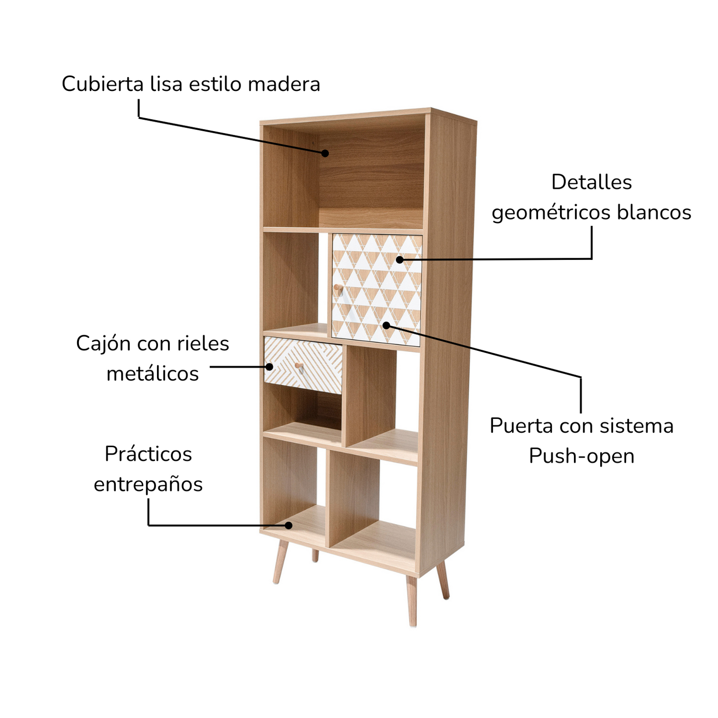 Librero Vertical Moderno Café y Blanco