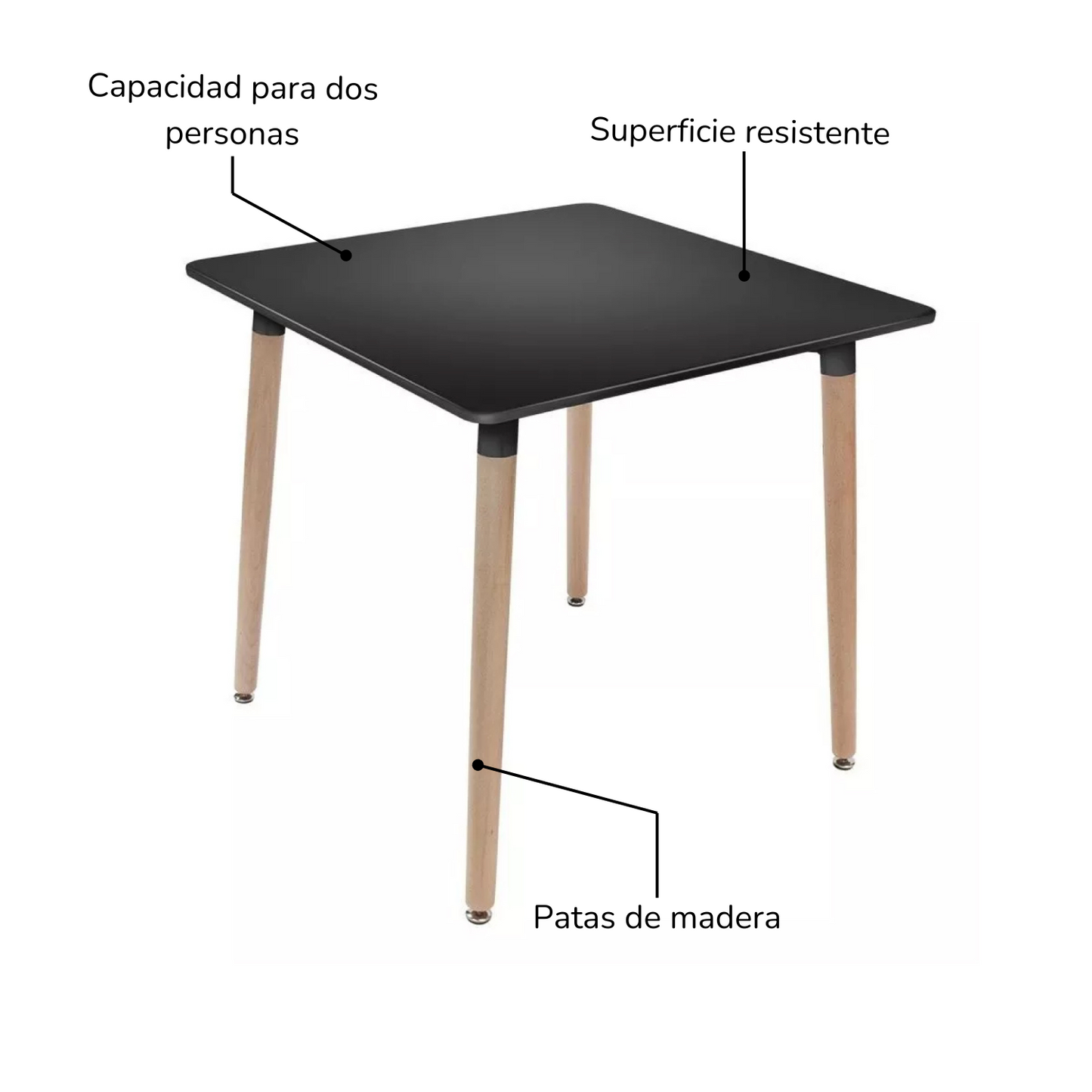 Mesa de Comedor Eames Nórdica Cuadrada Negro