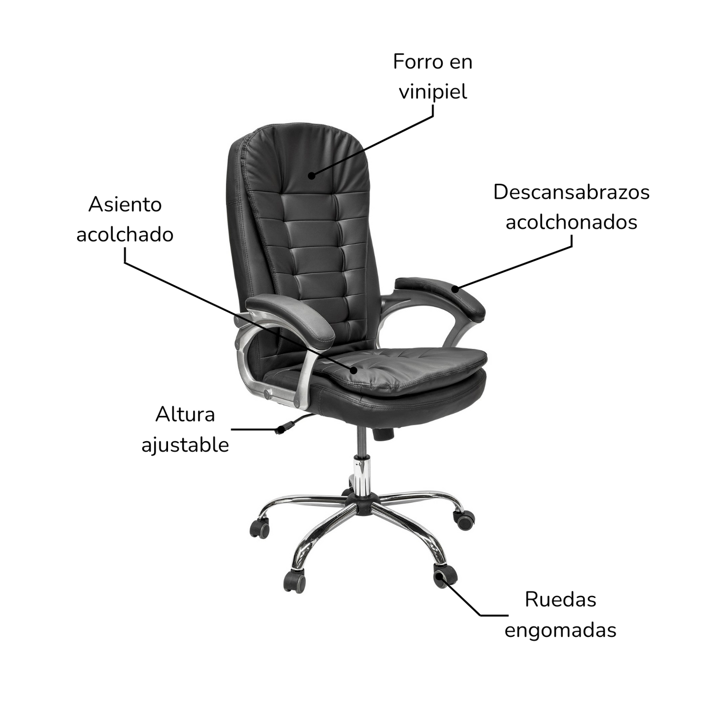 Silla de Oficina Vernier con Respaldo Alto Negra